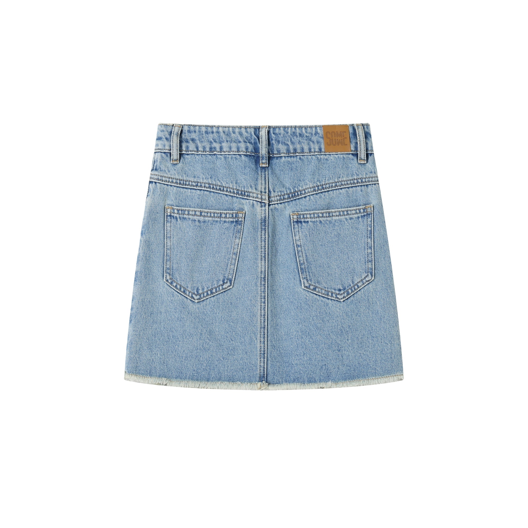 SOMESOWE Lace Denim Short skirt In Blue | MADA IN CHINA