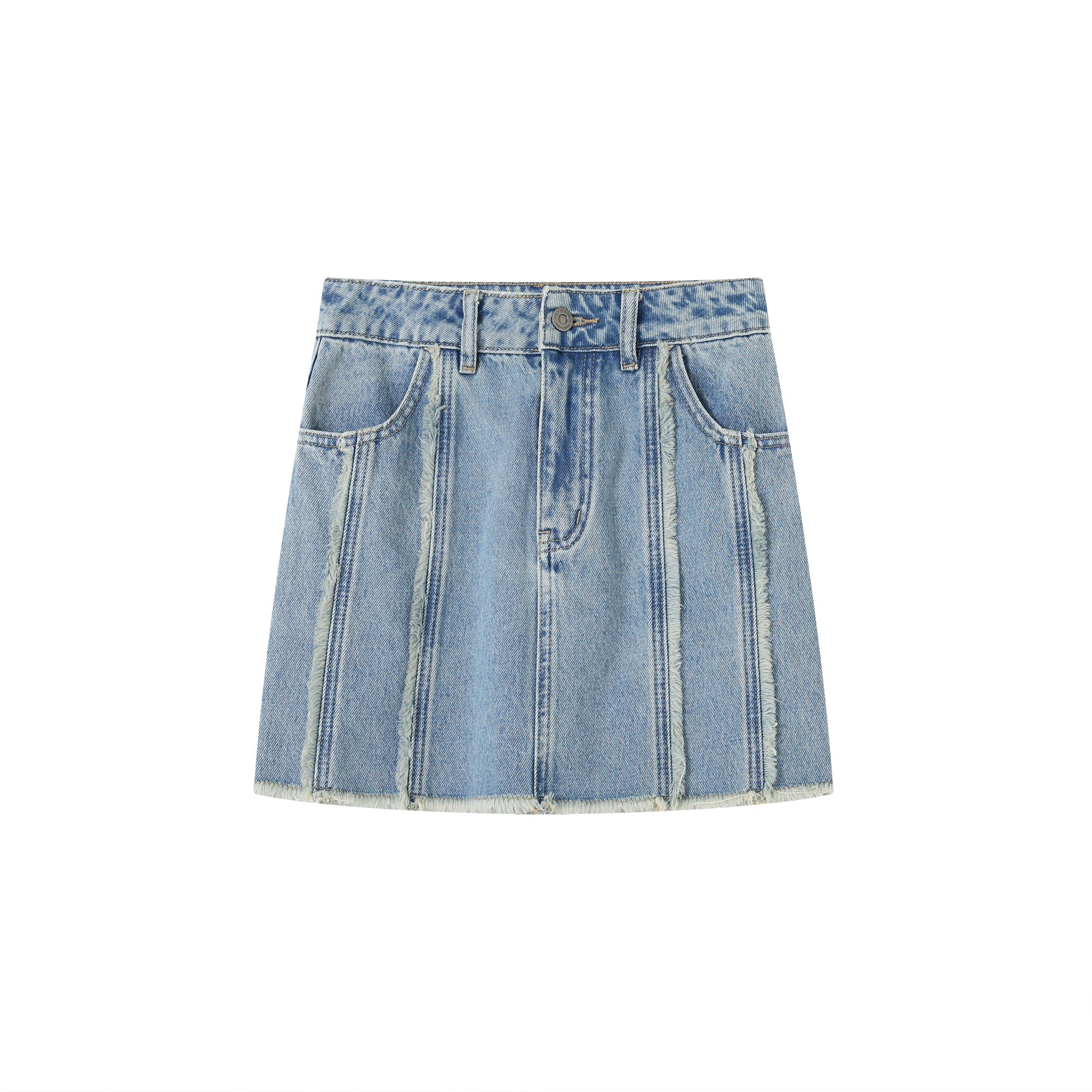 SOMESOWE Lace Denim Short skirt In Blue | MADA IN CHINA