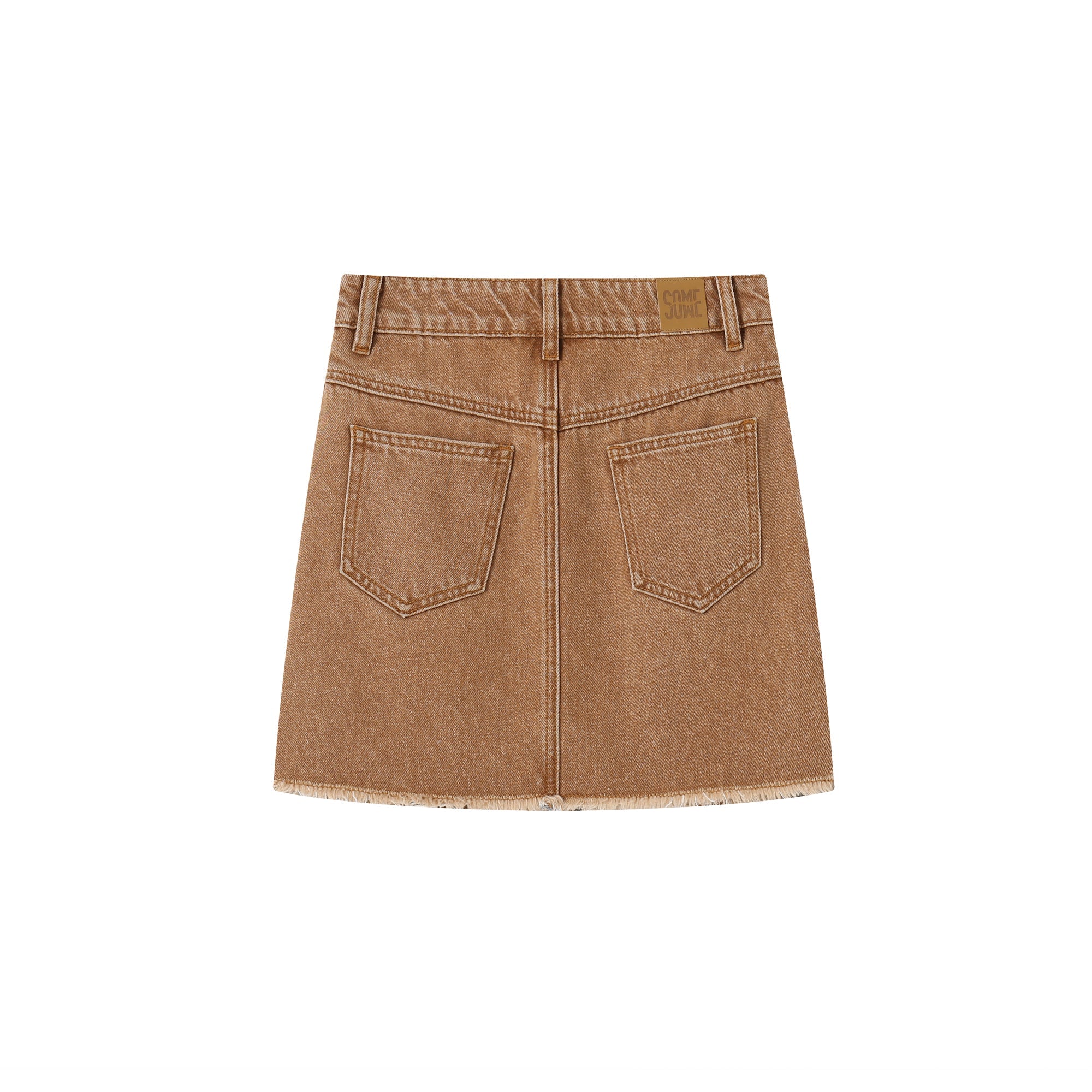 SOMESOWE Lace Denim Short skirt In Brown | MADA IN CHINA