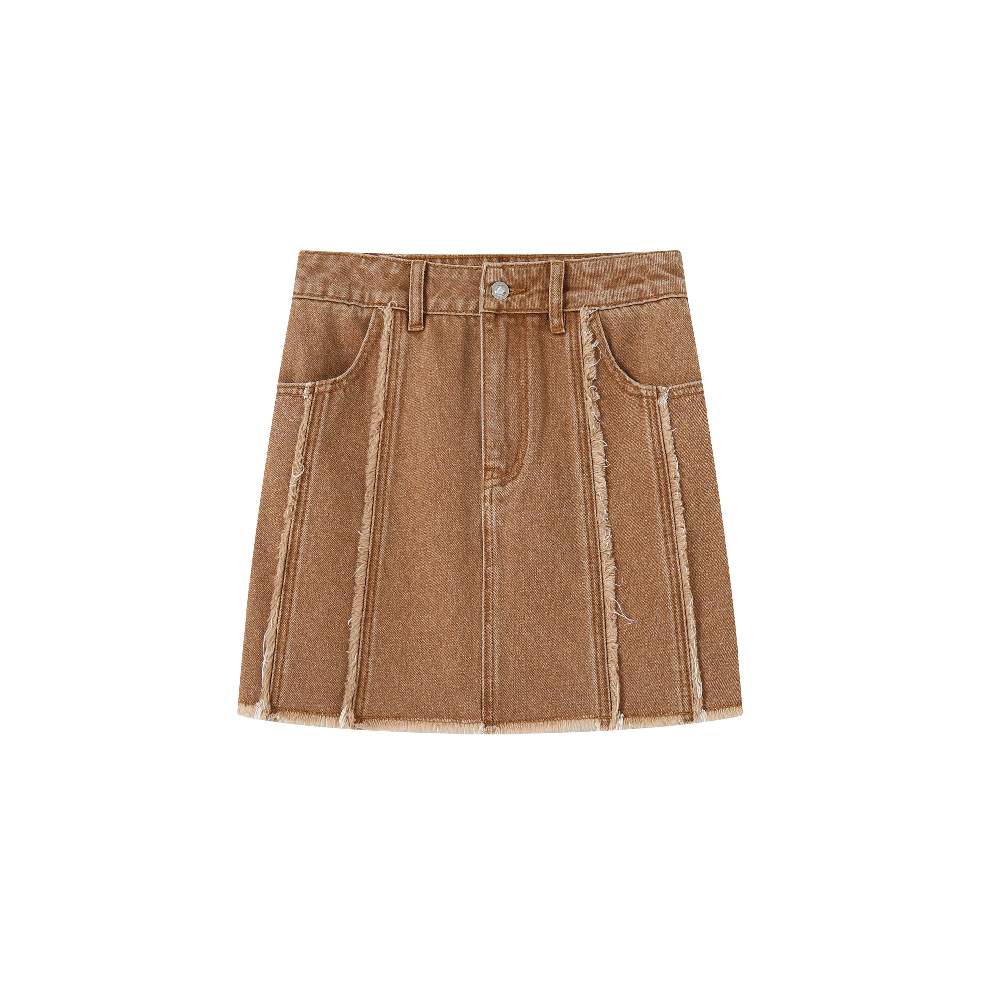 SOMESOWE Lace Denim Short skirt In Brown | MADA IN CHINA