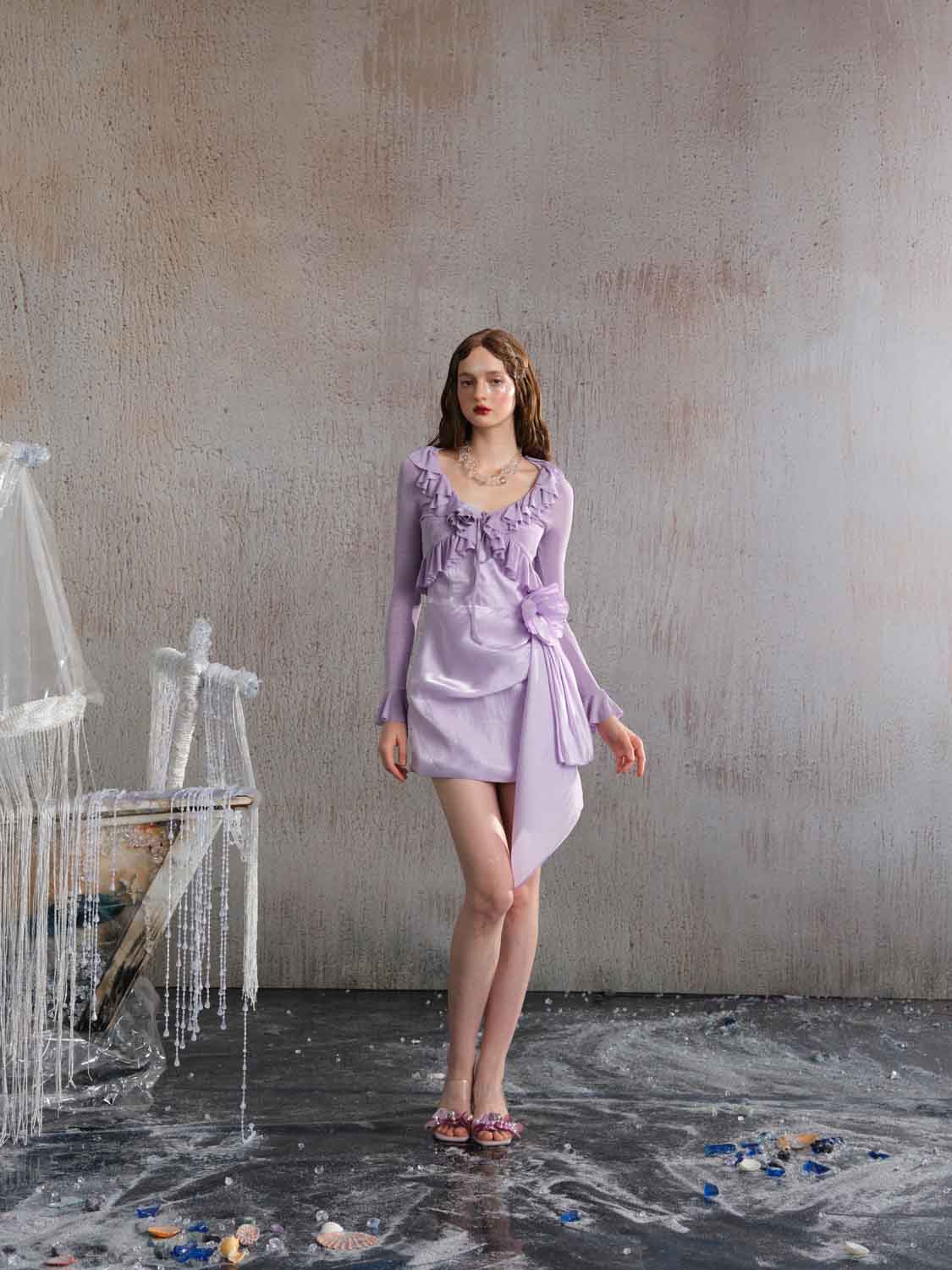 ARTE PURA Lace Knitted Cardigan In Purple | MADA IN CHINA