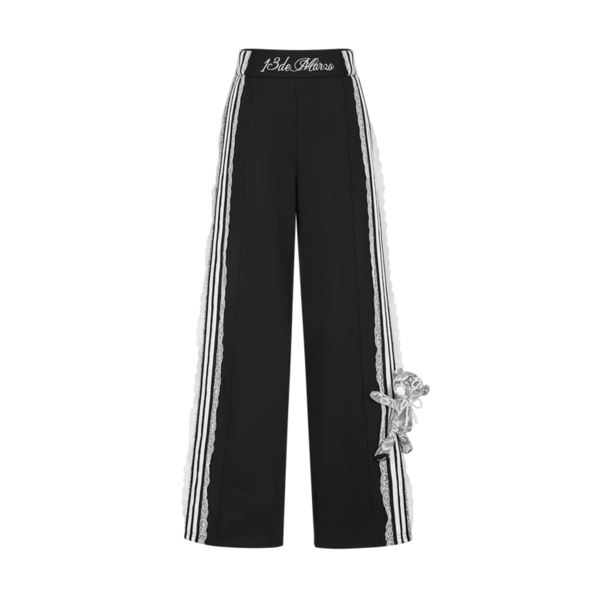 13DE MARZO Lace Panel Casual Sweatpants in Black | MADAX