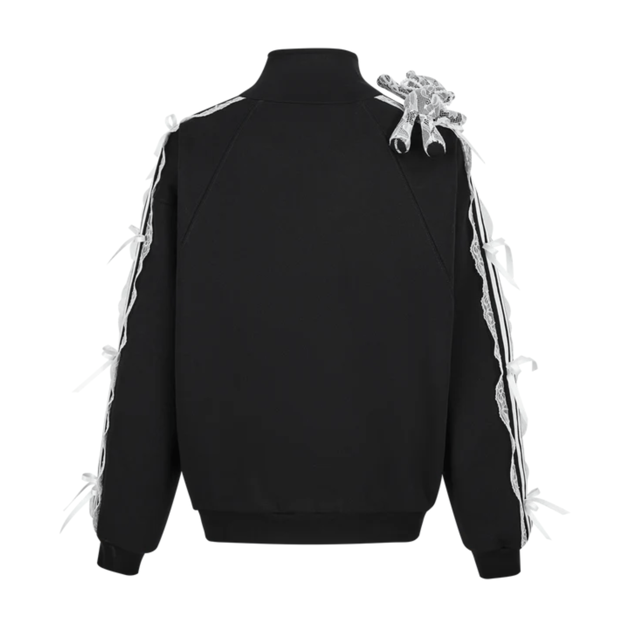 13DE MARZO Lace Patches Zip - Up Sweatshirt in Black | MADAX