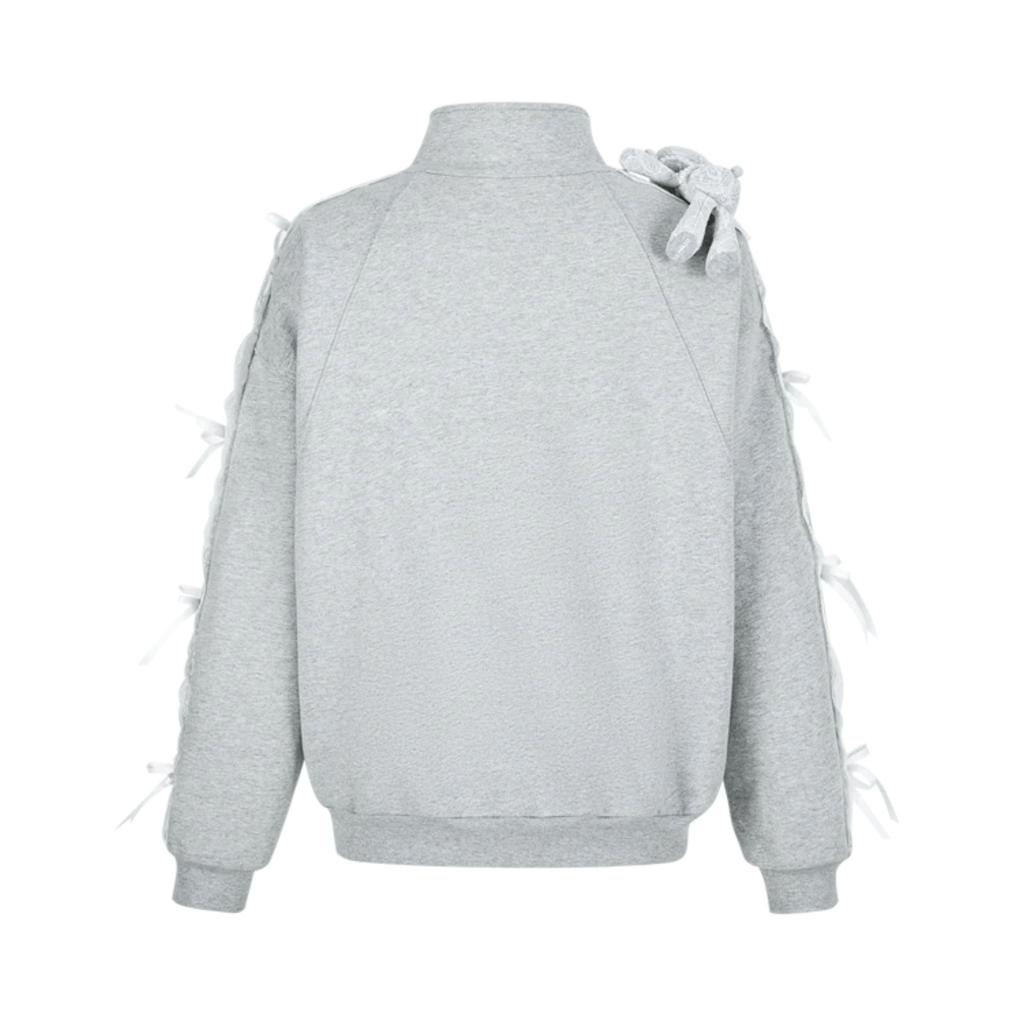 13DE MARZO Lace Patches Zip - Up Sweatshirt in Gray | MADAX