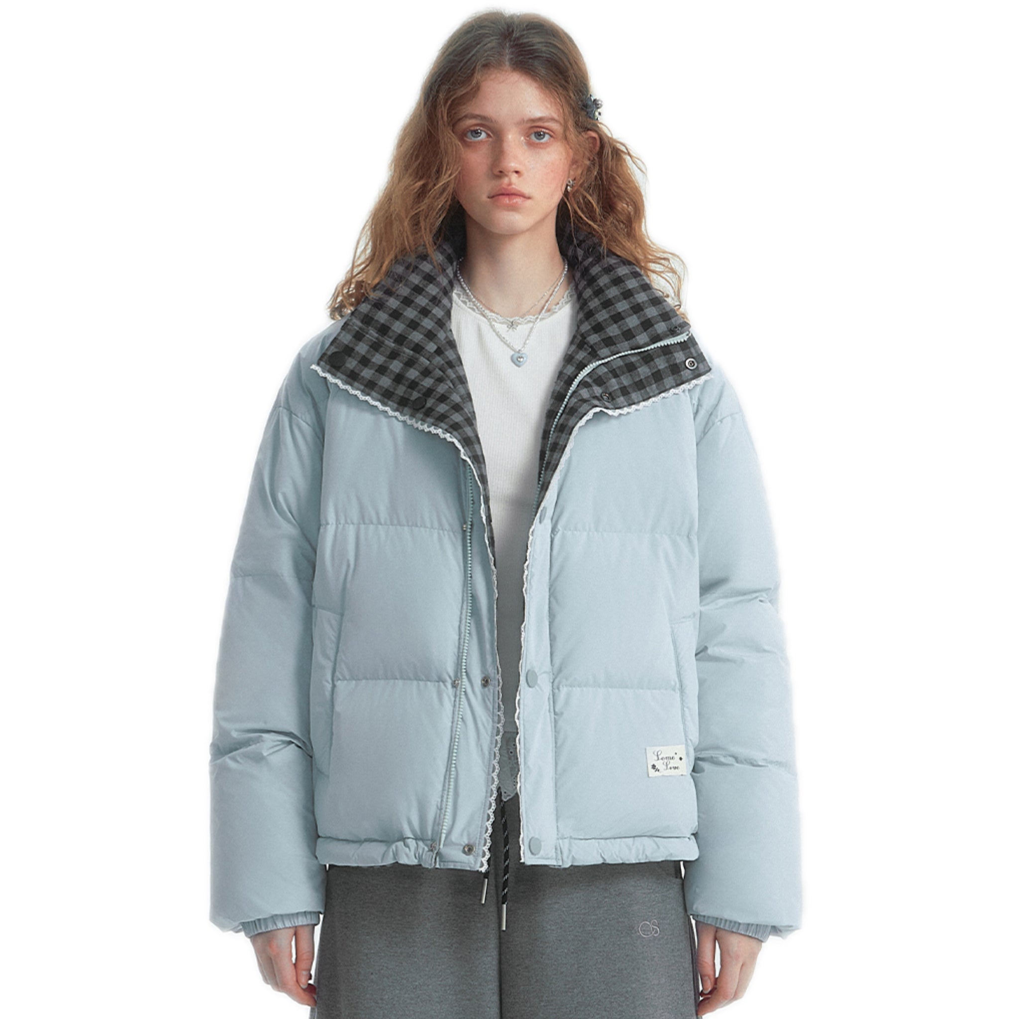 SOMESOWE Lace Patchwork Double - sided Down Jacket In Blue | MADAX