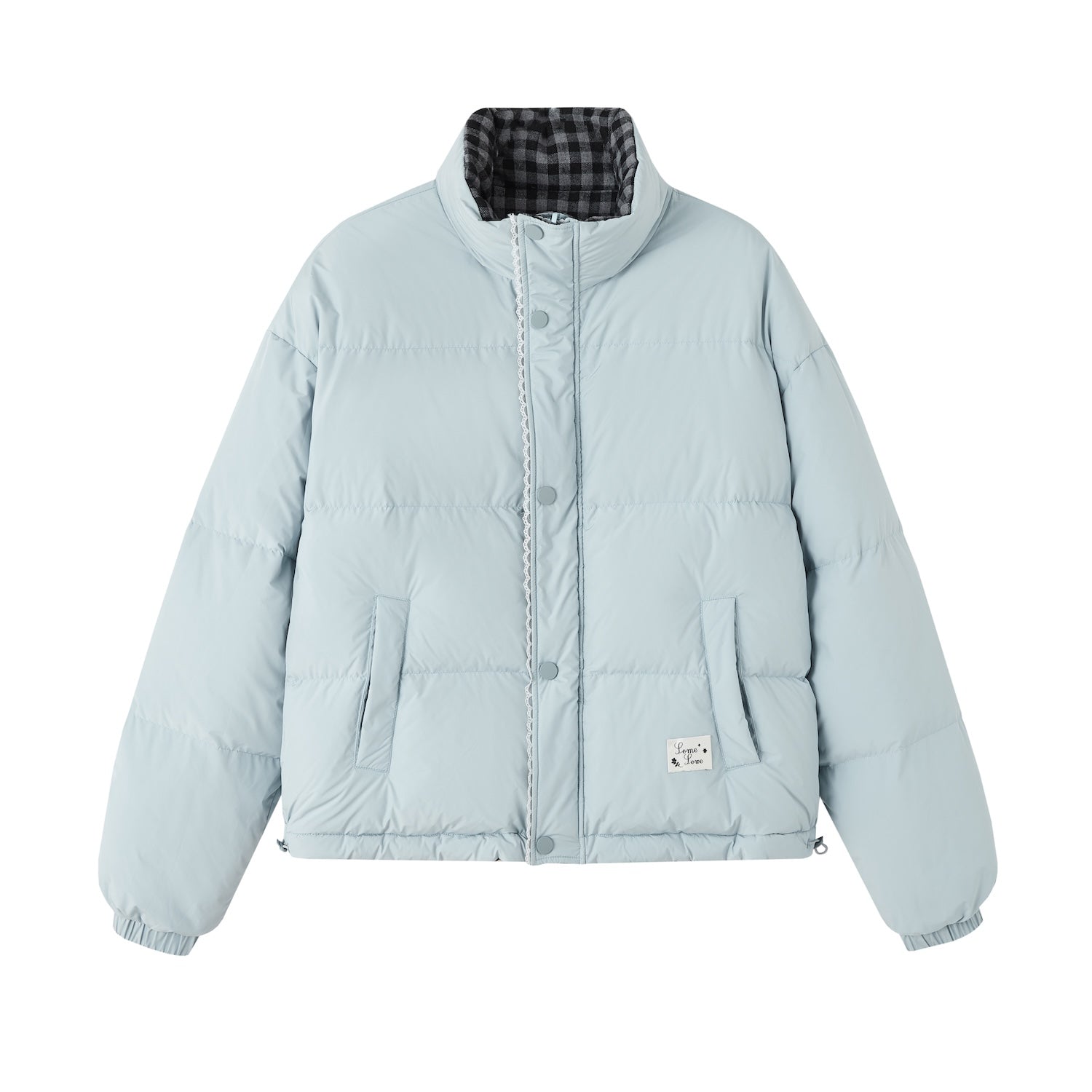 SOMESOWE Lace Patchwork Double - sided Down Jacket In Blue | MADAX