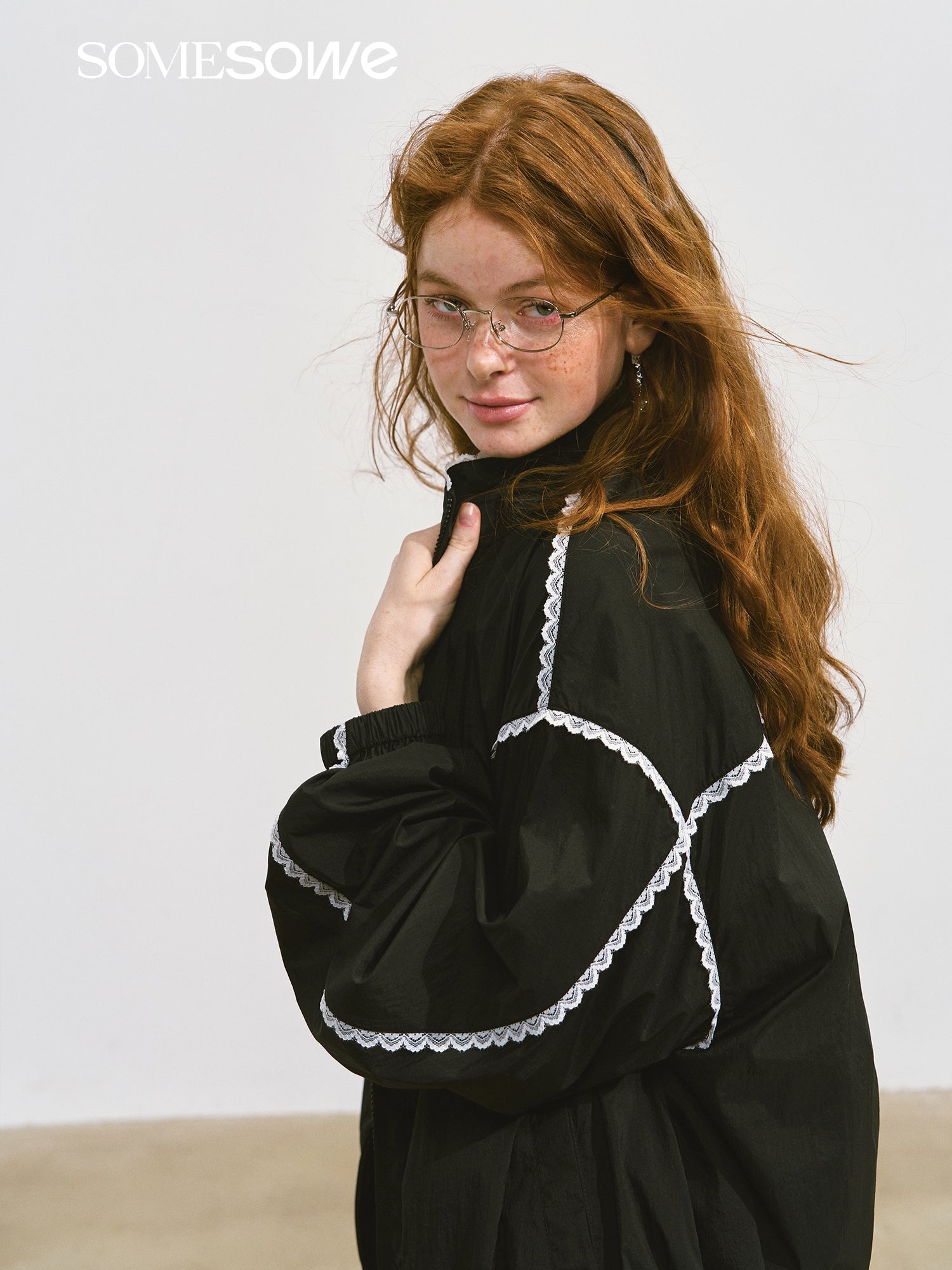 SOMESOWE Lace Patchwork Sun Protection Jacket In Black | MADAX