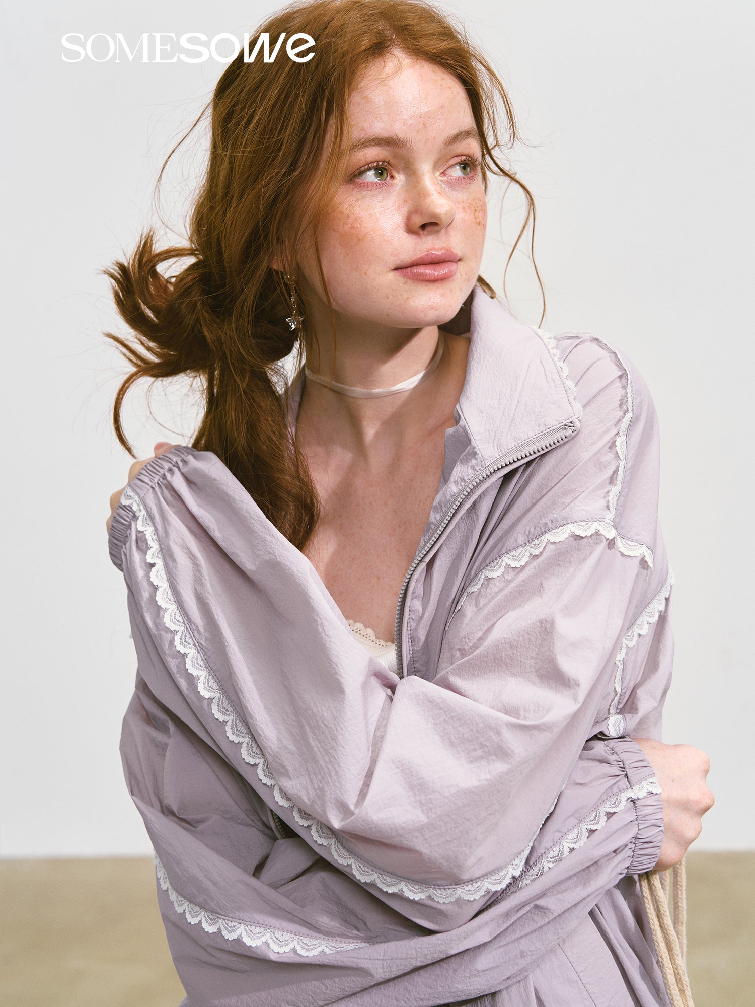 SOMESOWE Lace Patchwork Sun Protection Jacket In Purple | MADAX