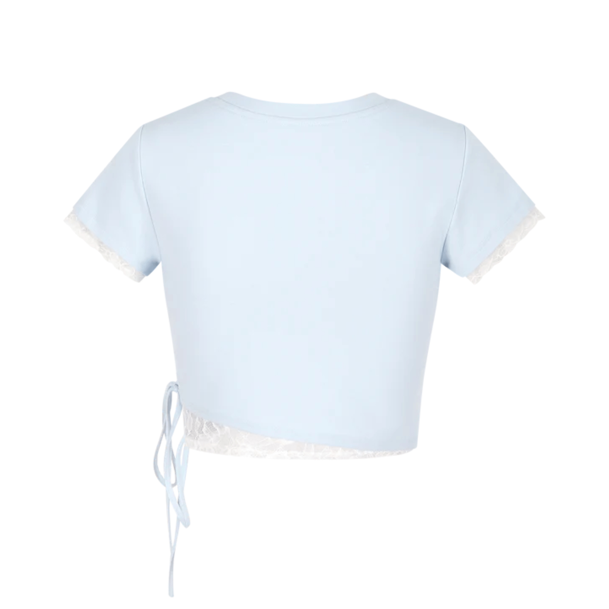 13DE MARZO Lace Slim Basic Short T-shirt in Blue | MADAX