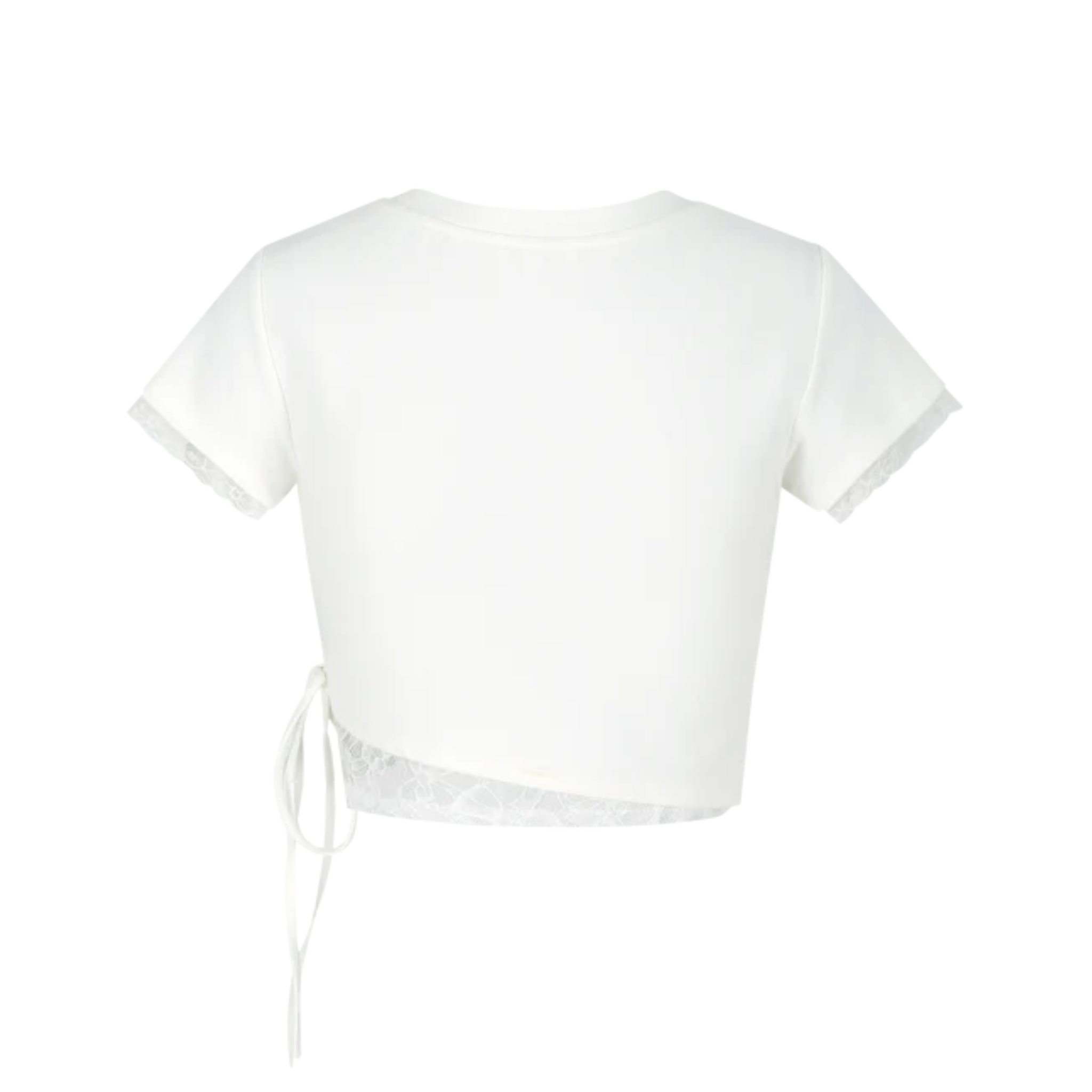 13DE MARZO Lace Slim Basic Short T-shirt in White | MADAX