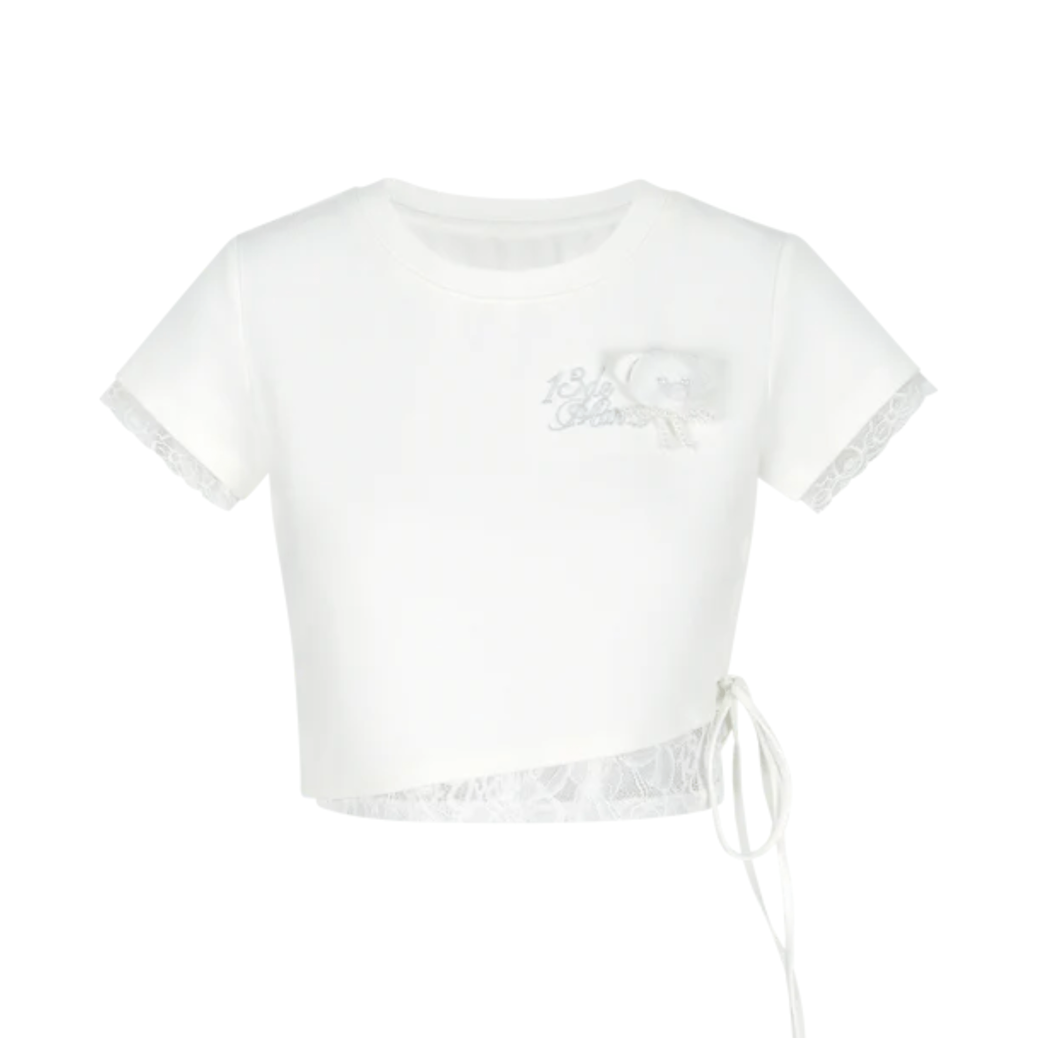 13DE MARZO Lace Slim Basic Short T-shirt in White | MADAX