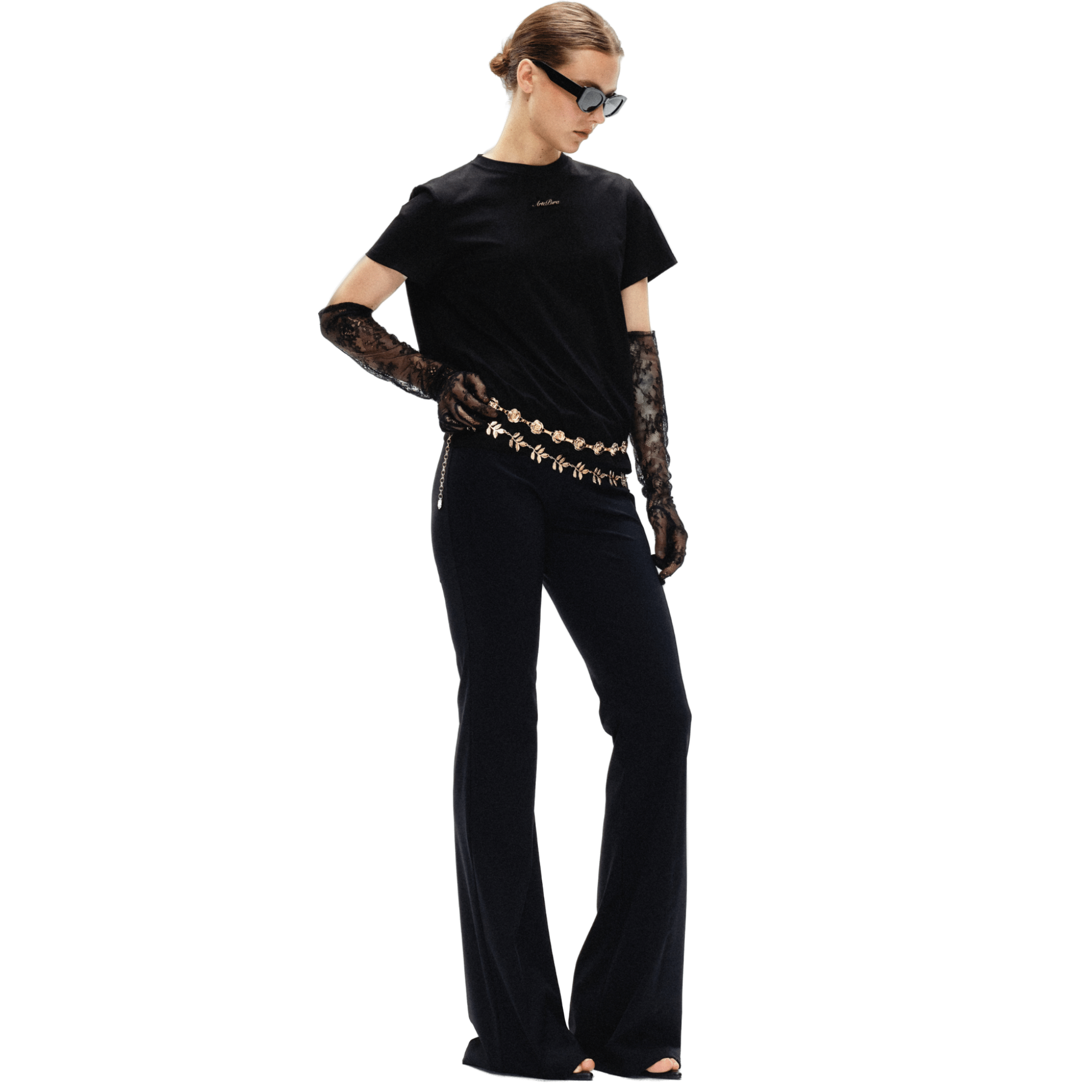 ARTE PURA Lace Stretch Flared Pants IN Black | MADAX
