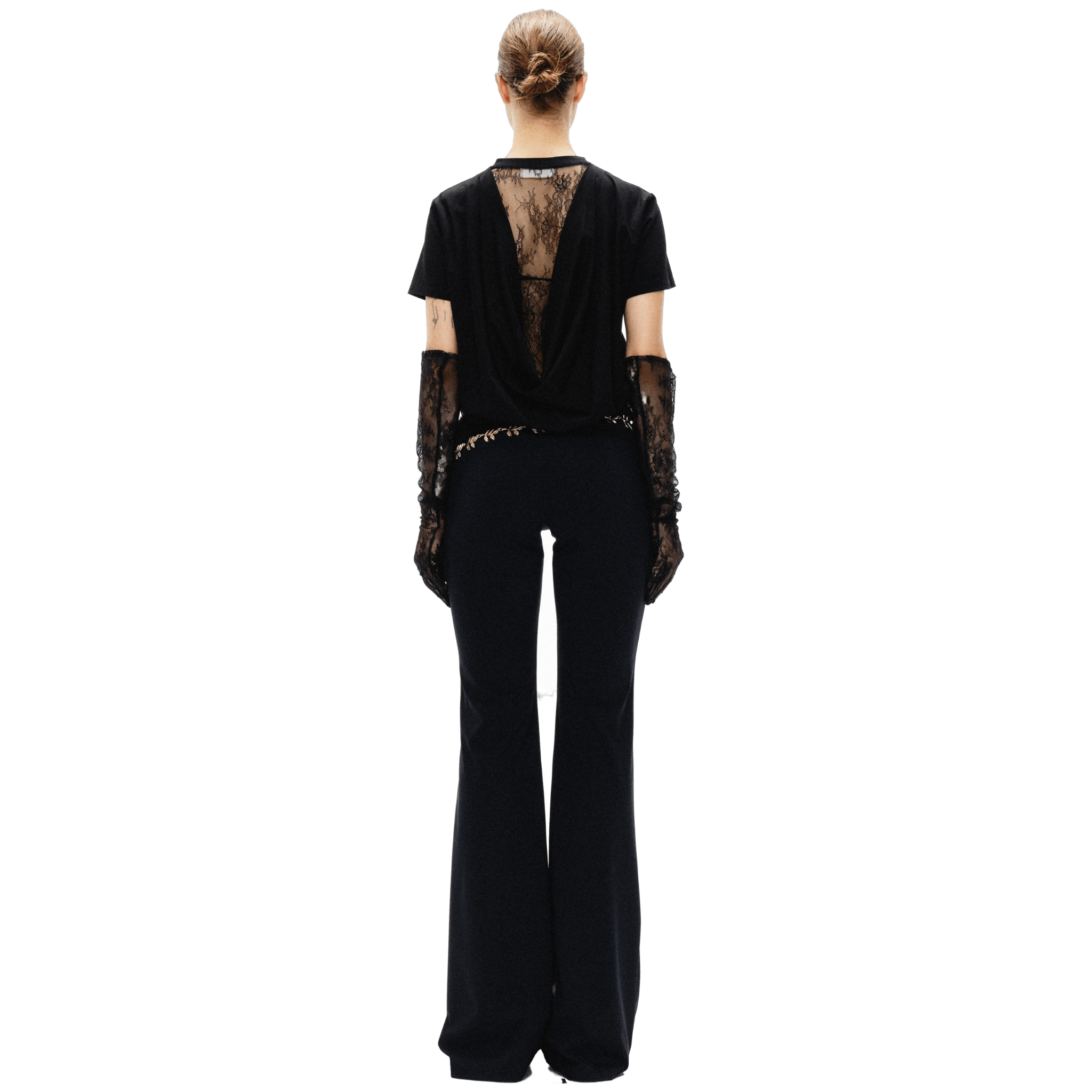 ARTE PURA Lace Stretch Flared Pants IN Black | MADAX