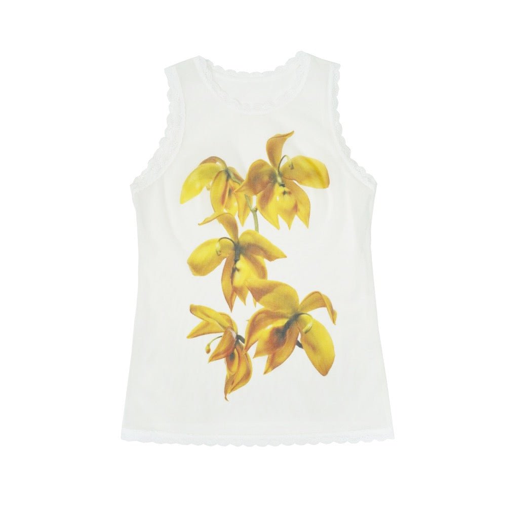 FENGYI TAN Lace-trimmed Acetate Gauze Vest in Yellow | MADA IN CHINA