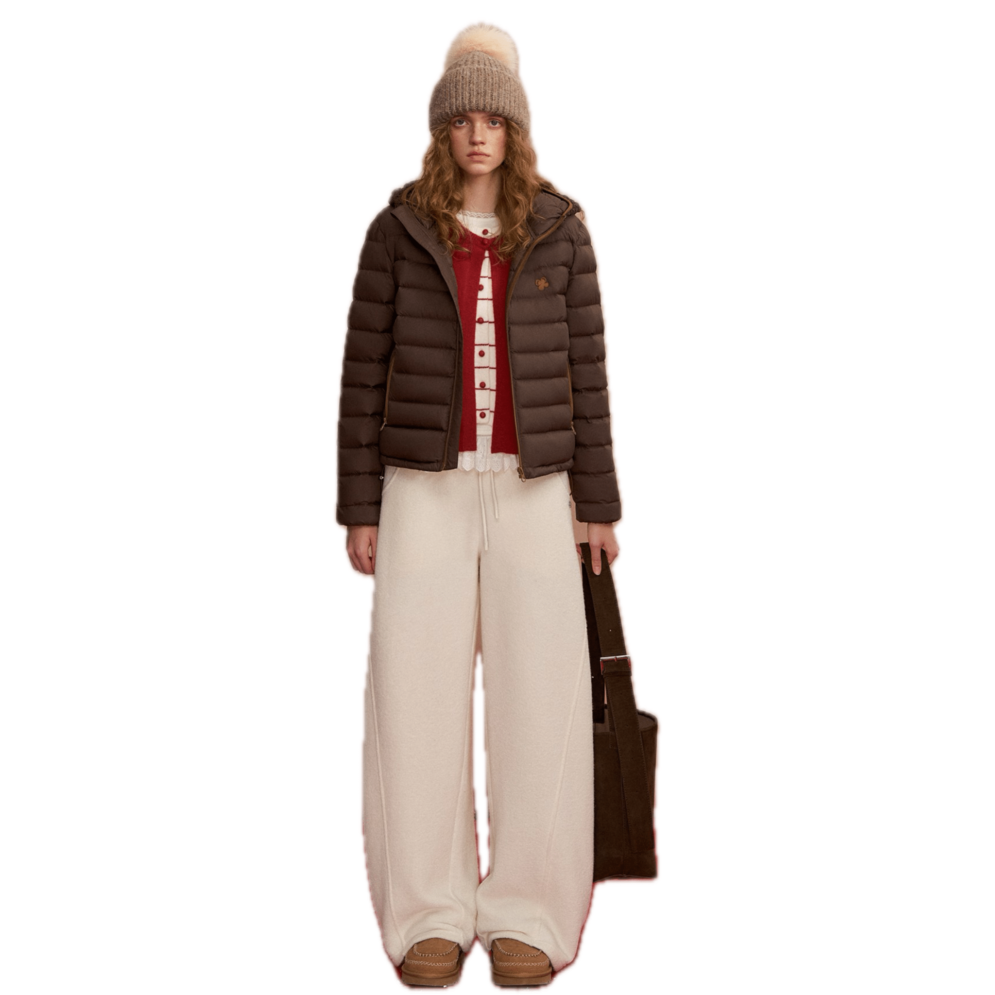 SOMESOWE Lace - trimmed Hooded Down Jacket in Brown | MADAX