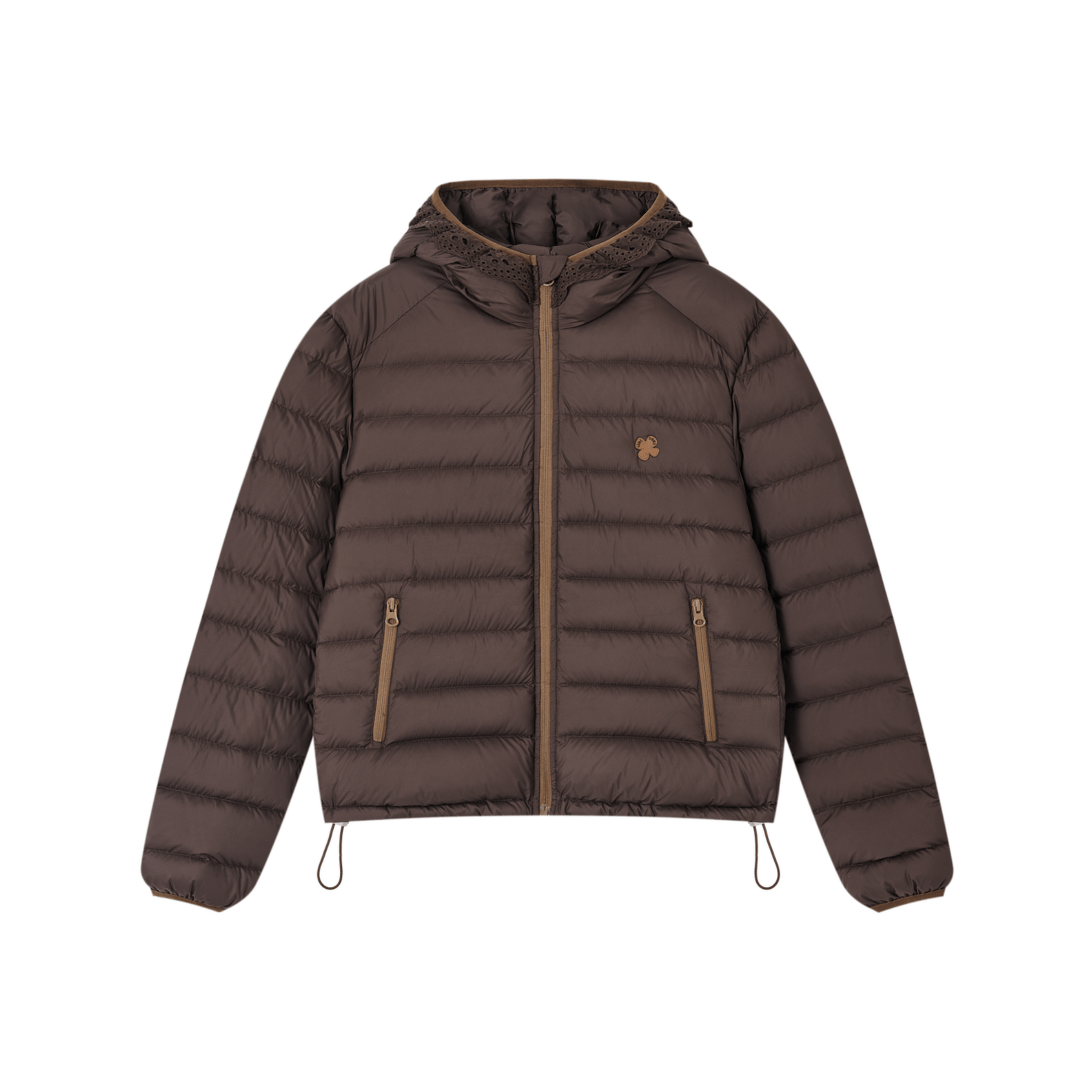 SOMESOWE Lace - trimmed Hooded Down Jacket in Brown | MADAX