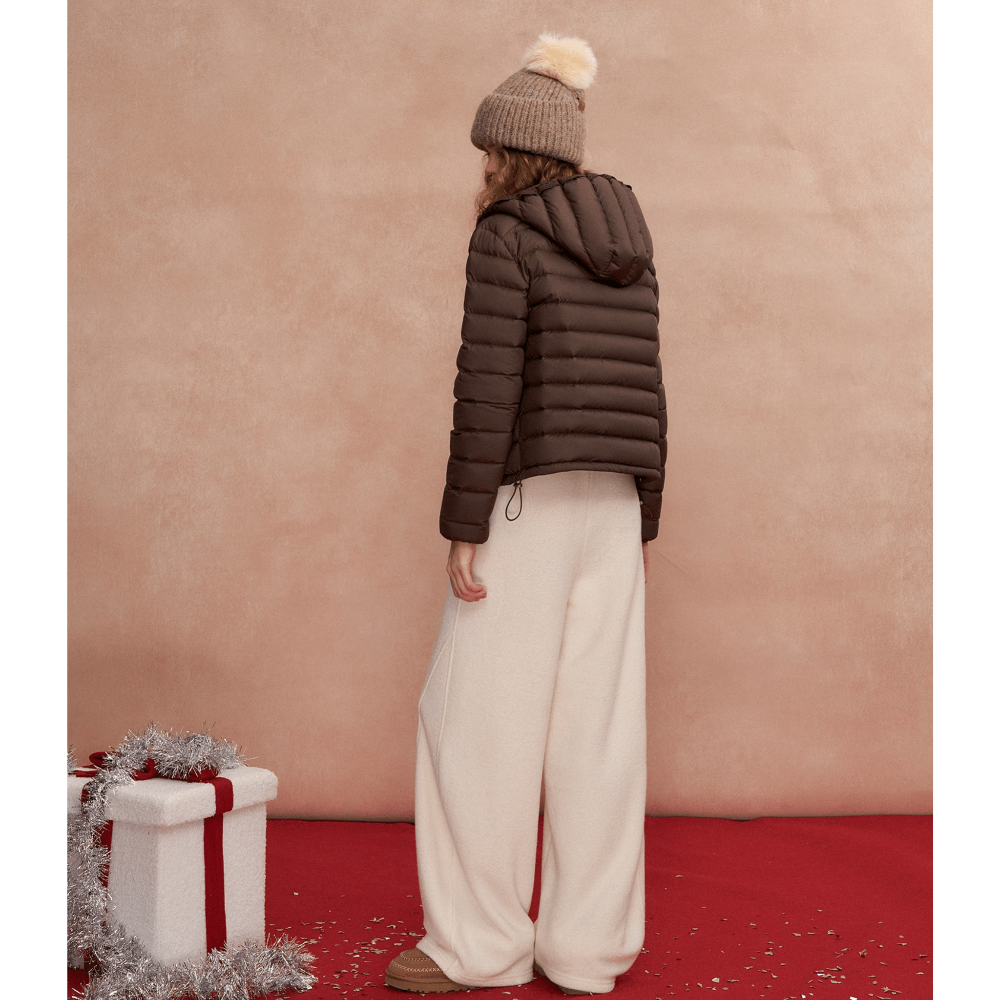 SOMESOWE Lace - trimmed Hooded Down Jacket in Brown | MADAX