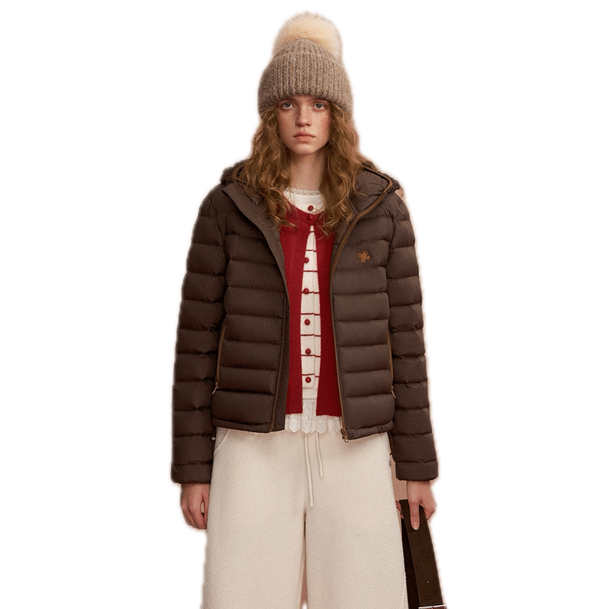 SOMESOWE Lace - trimmed Hooded Down Jacket in Brown | MADAX