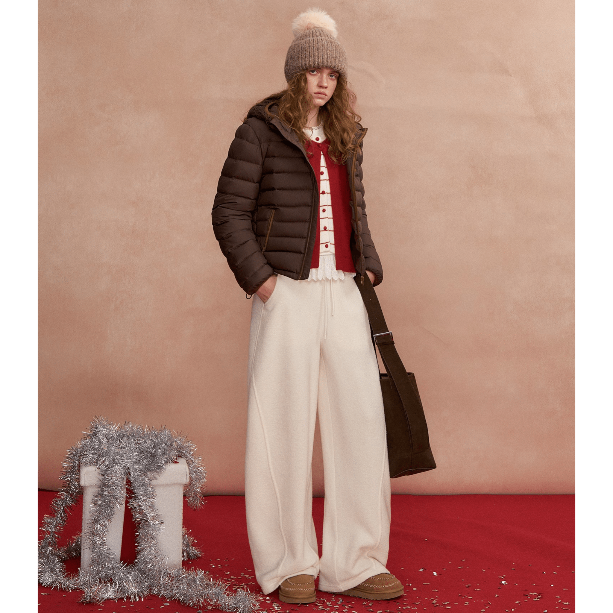 SOMESOWE Lace - trimmed Hooded Down Jacket in Brown | MADAX