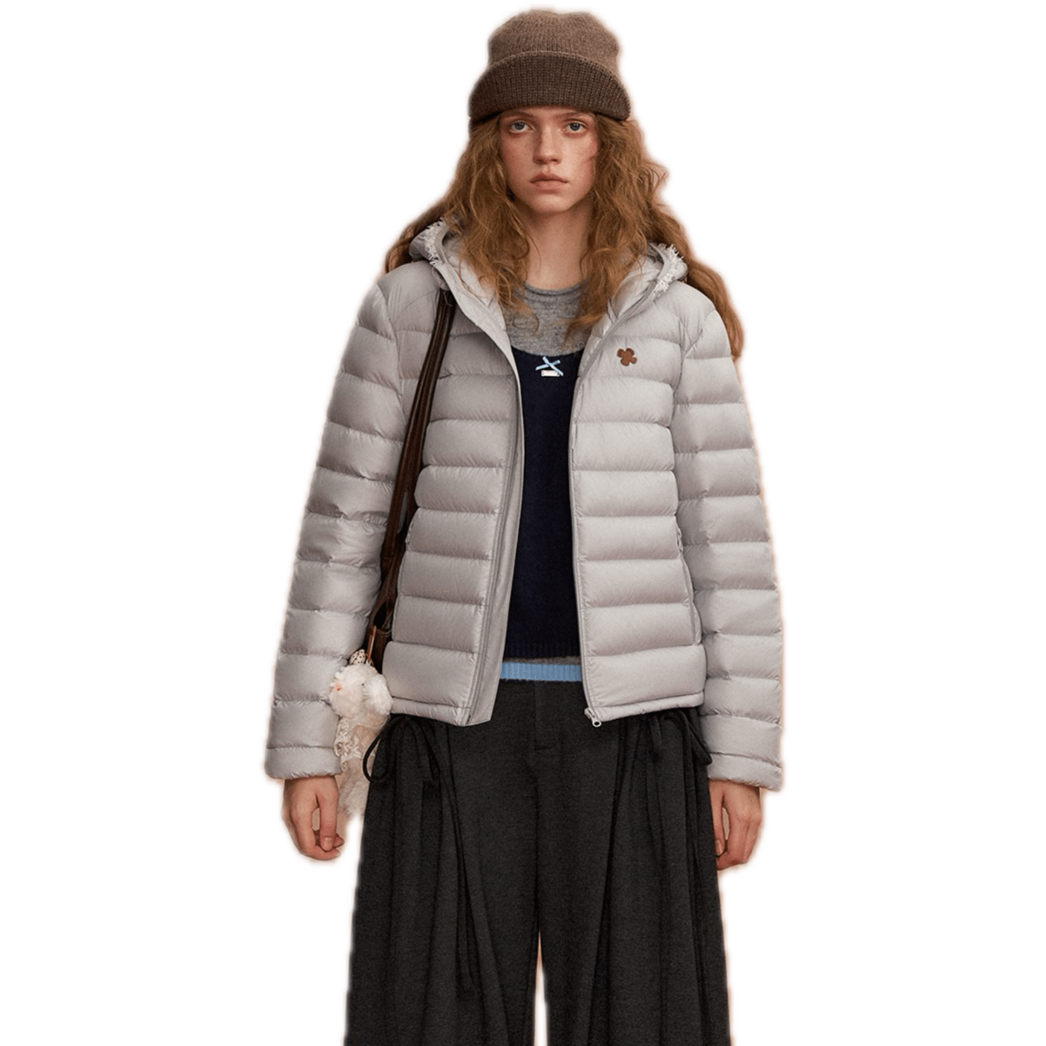 SOMESOWE Lace - trimmed Hooded Down Jacket in Gray | MADAX