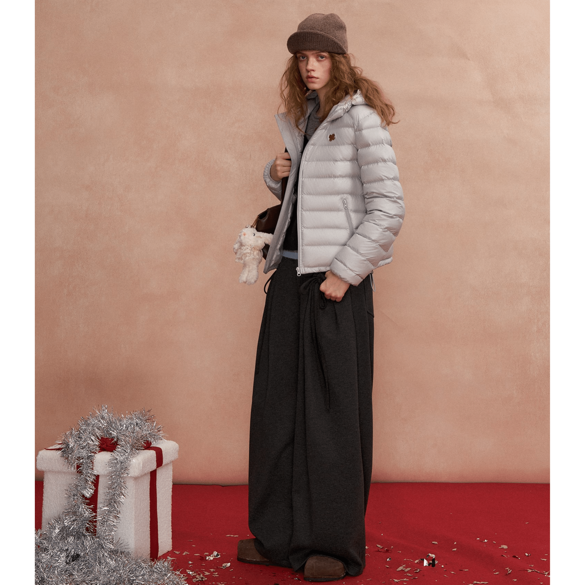 SOMESOWE Lace - trimmed Hooded Down Jacket in Gray | MADAX