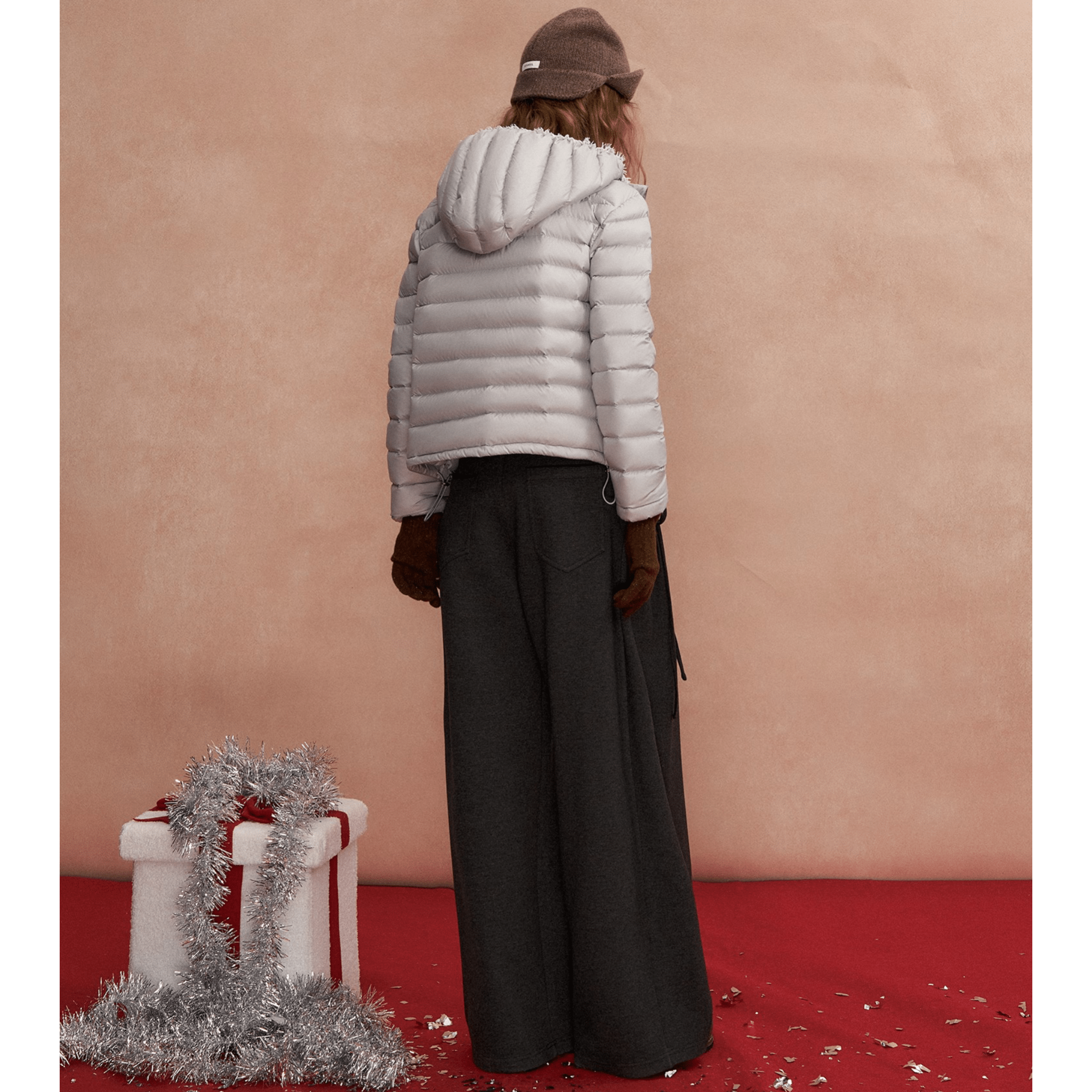 SOMESOWE Lace - trimmed Hooded Down Jacket in Gray | MADAX