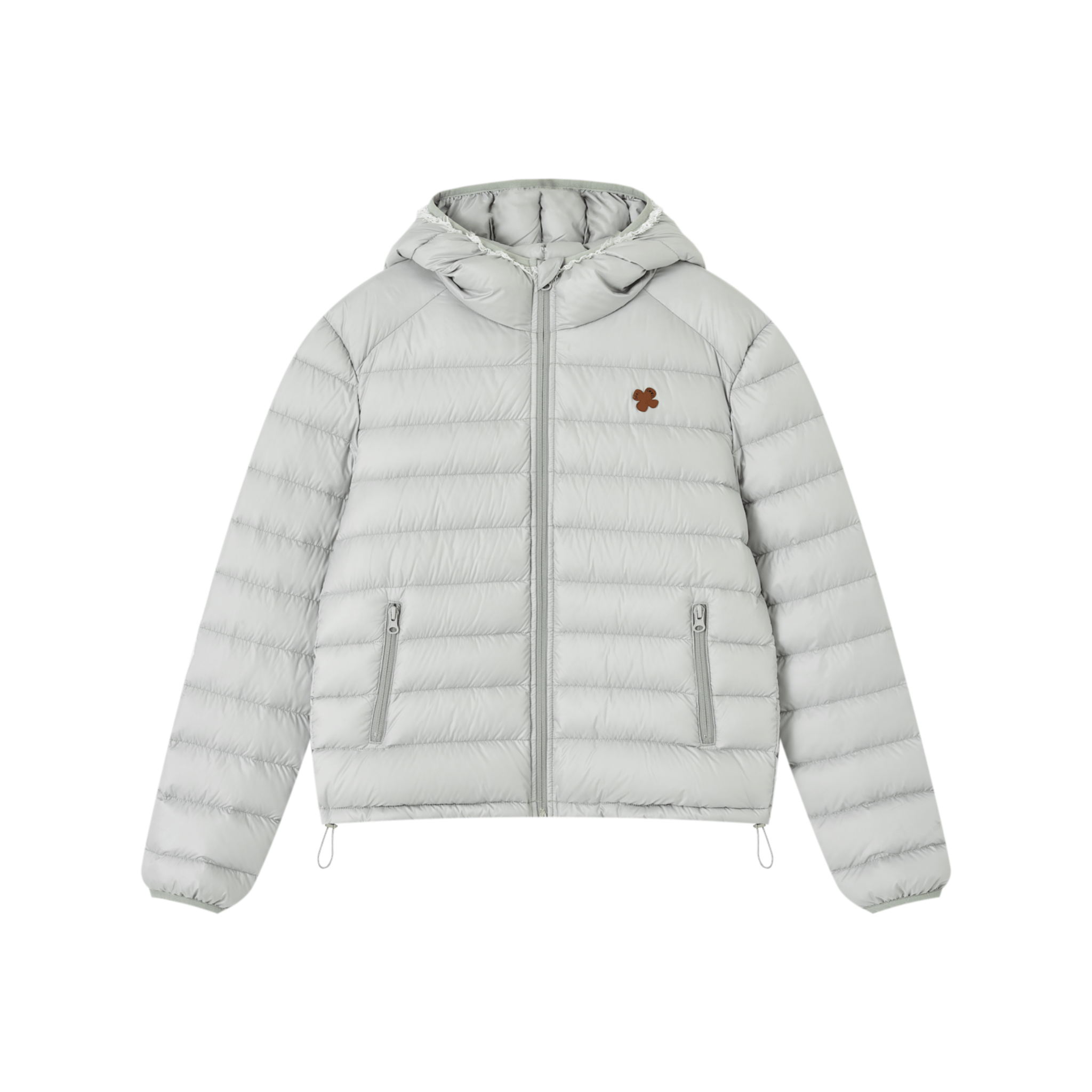 SOMESOWE Lace - trimmed Hooded Down Jacket in Gray | MADAX