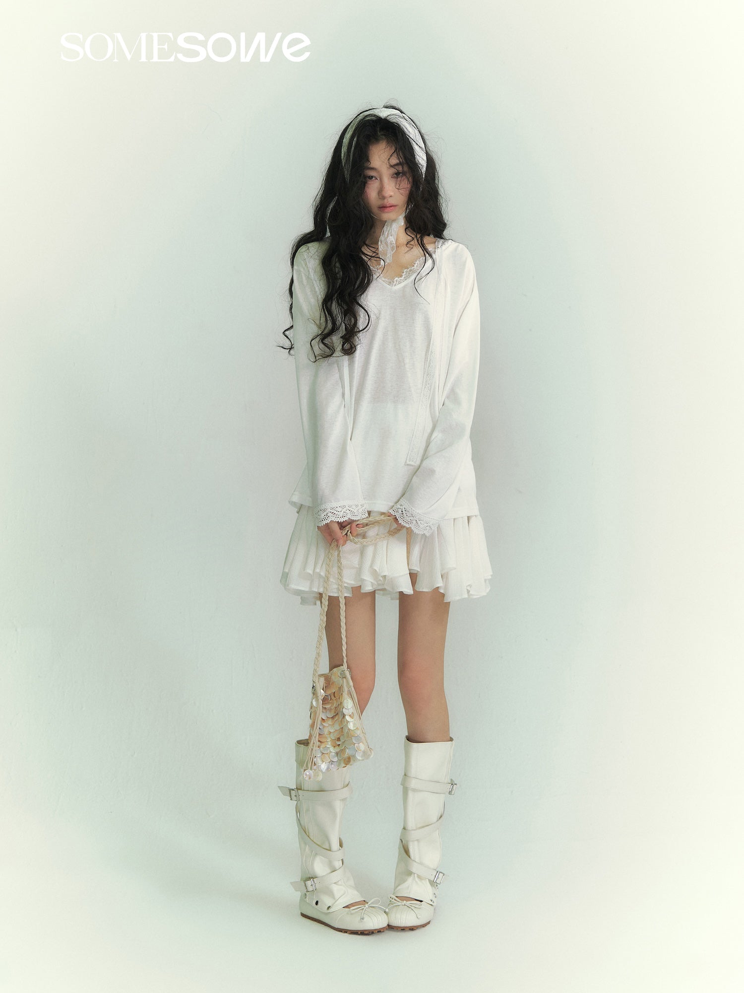 SOMESOWE Lace - trimmed Irregular Hem Mini Skirt In White | MADAX