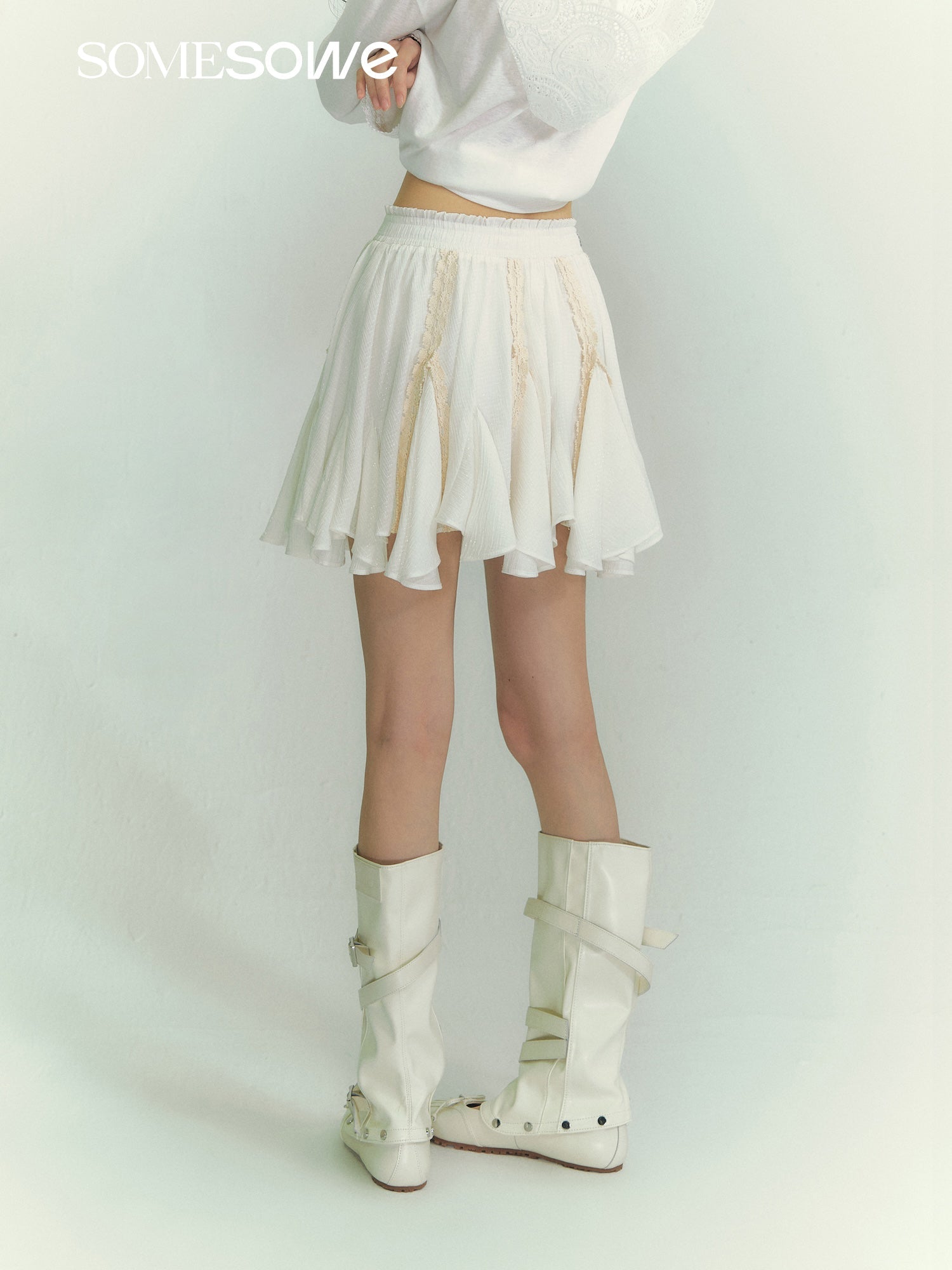 SOMESOWE Lace - trimmed Irregular Hem Mini Skirt In White | MADAX