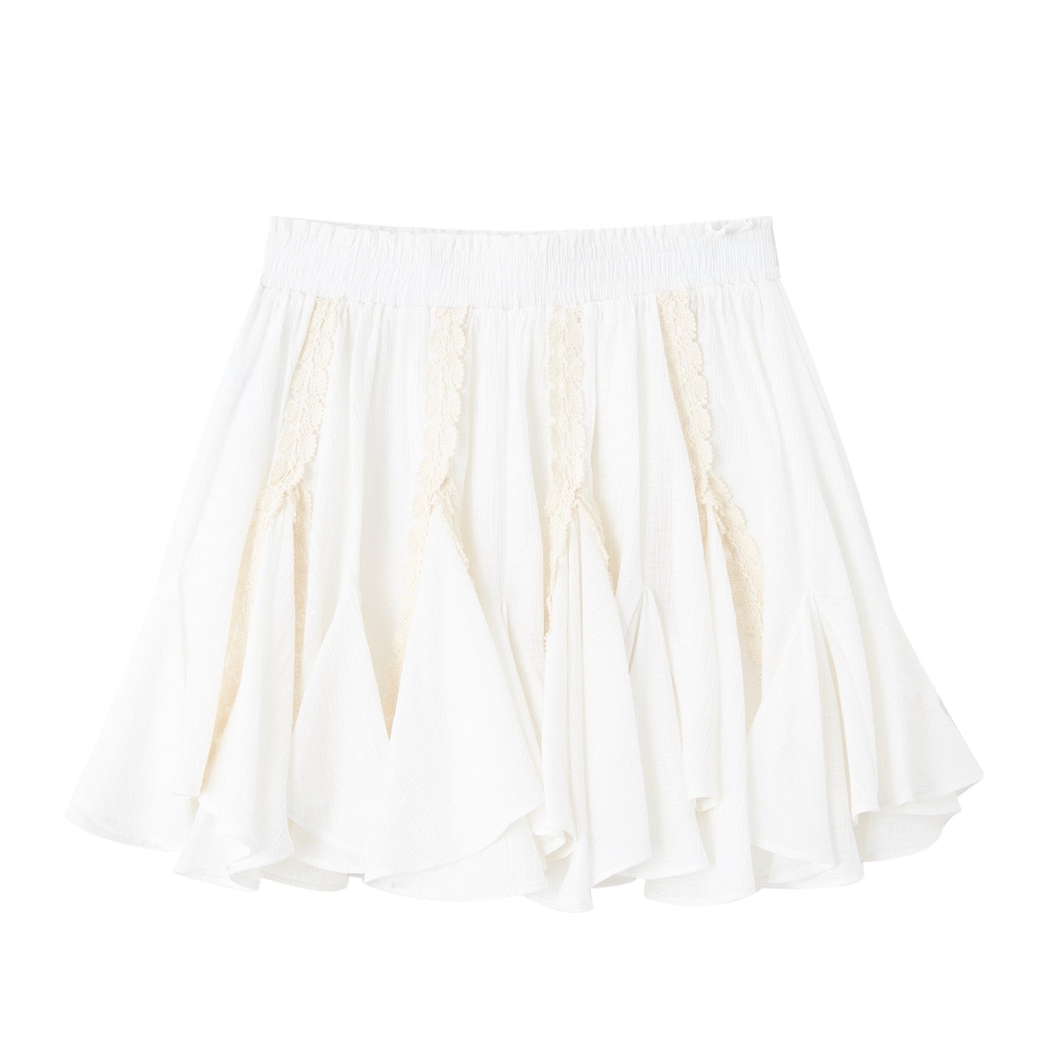SOMESOWE Lace - trimmed Irregular Hem Mini Skirt In White | MADAX