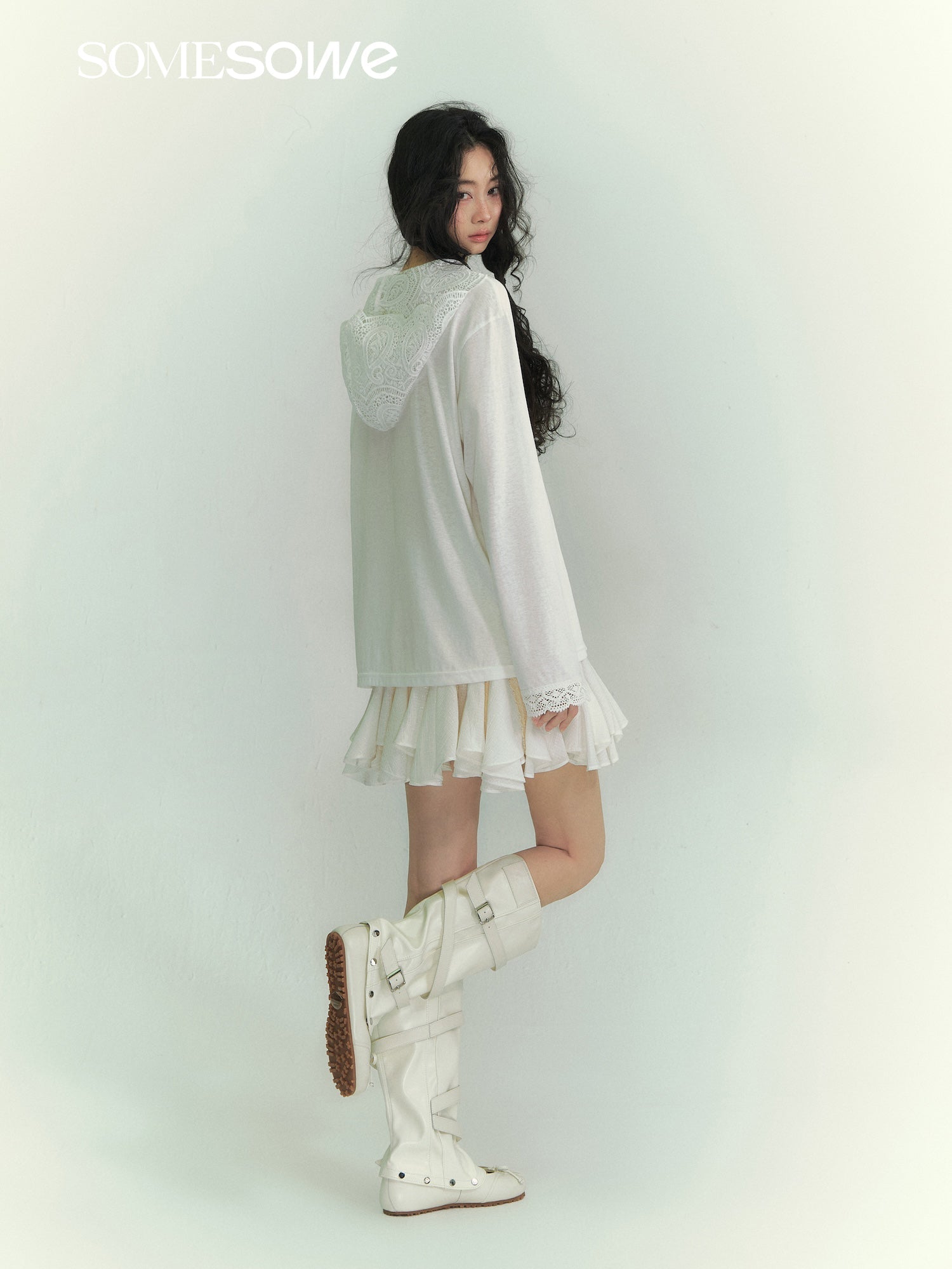 SOMESOWE Lace - trimmed Irregular Hem Mini Skirt In White | MADAX