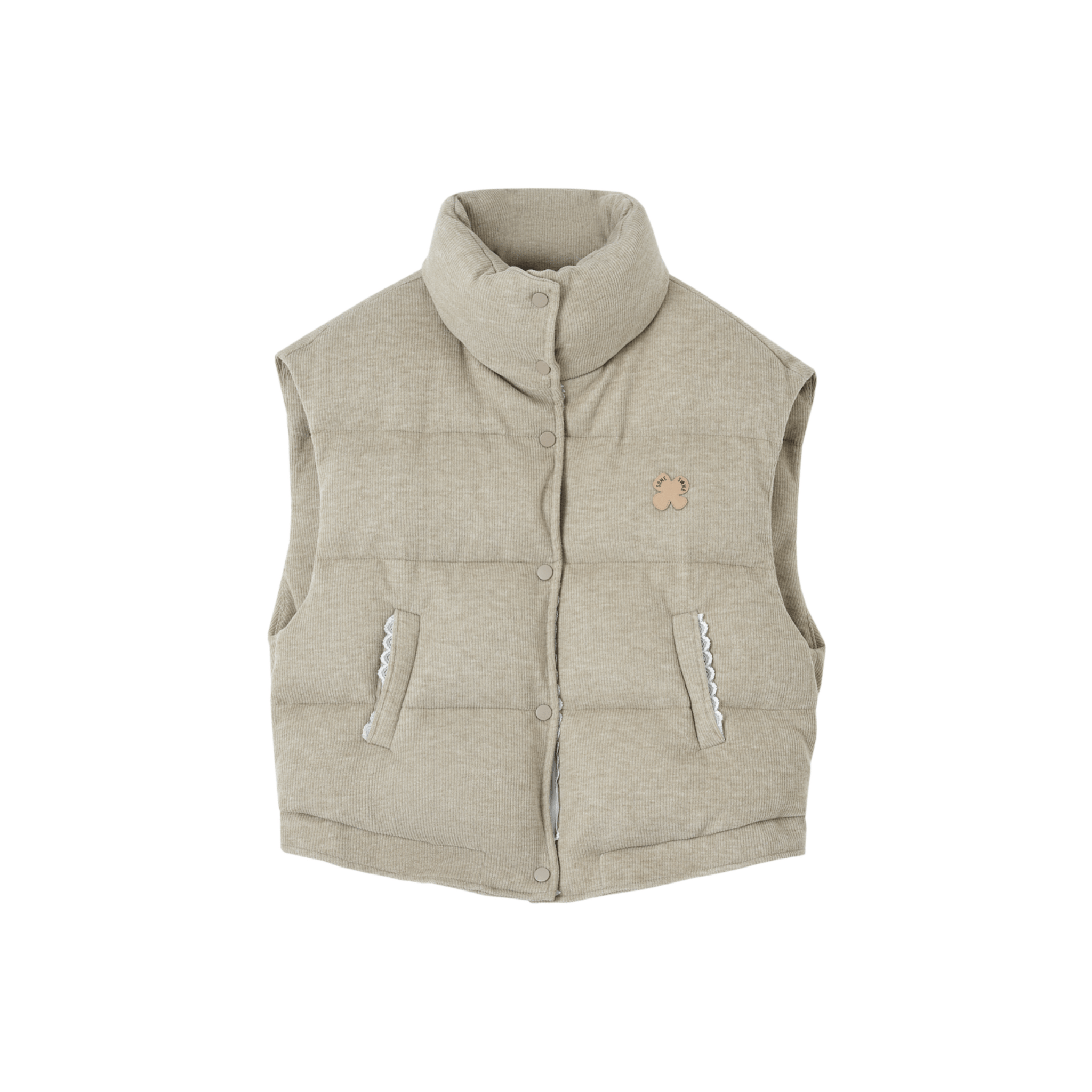 SOMESOWE Lace - trimmed Stand - up Collar Bread Vest in Light Brown | MADAX