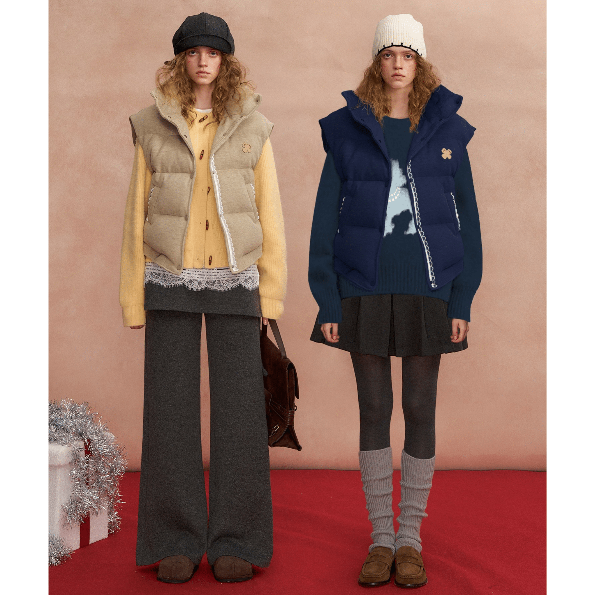 SOMESOWE Lace - trimmed Stand - up Collar Bread Vest in Navy Blue | MADAX