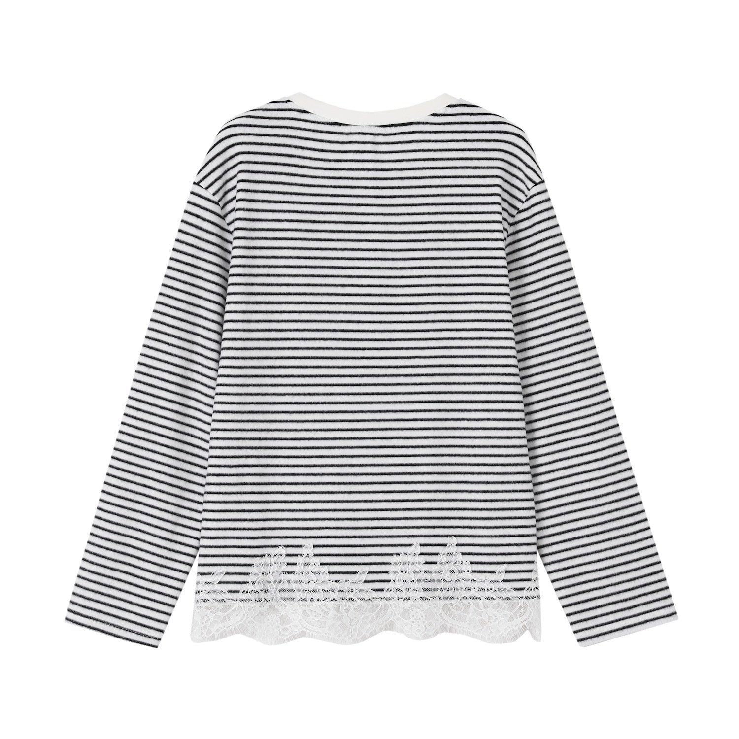 SOMESOWE Lace - trimmed Striped Long - Sleeve T-Shirt In Black and White | MADAX