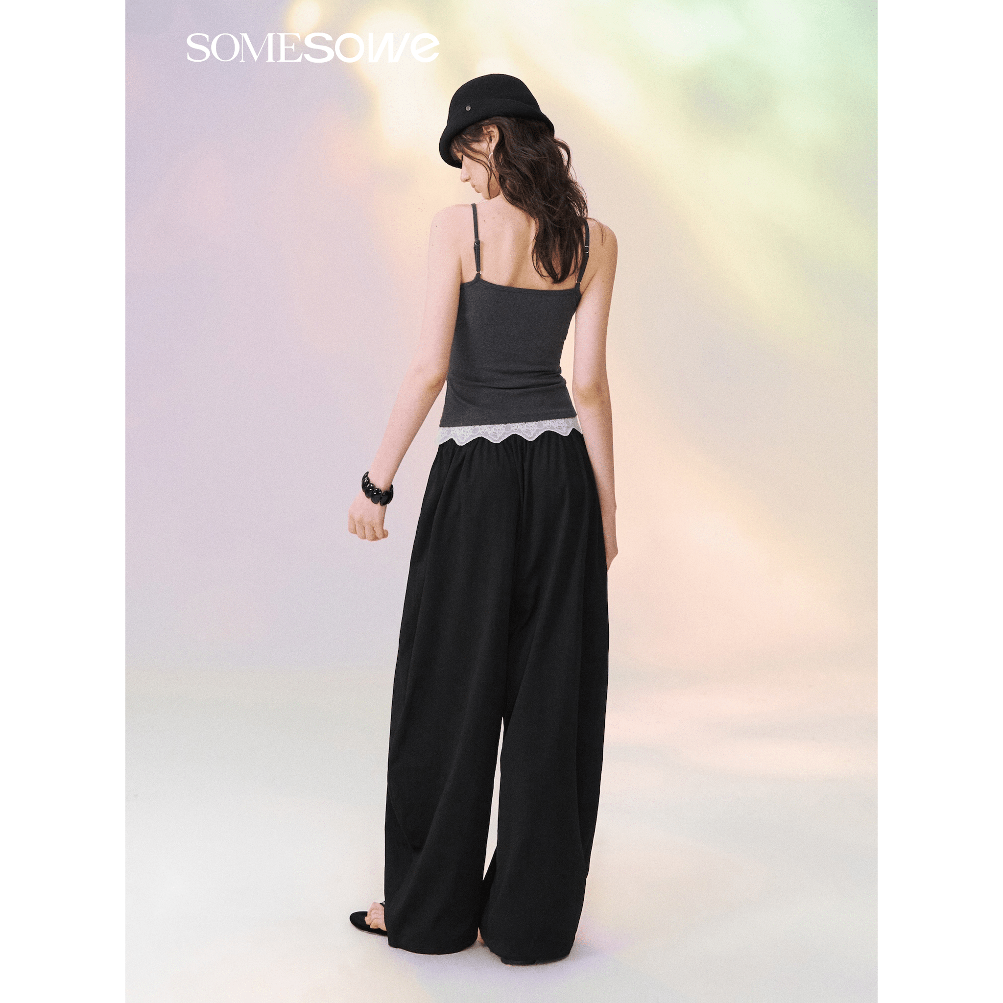SOMESOWE Lace-trimmed V-neck Camisole in Dark Gray | MADAX