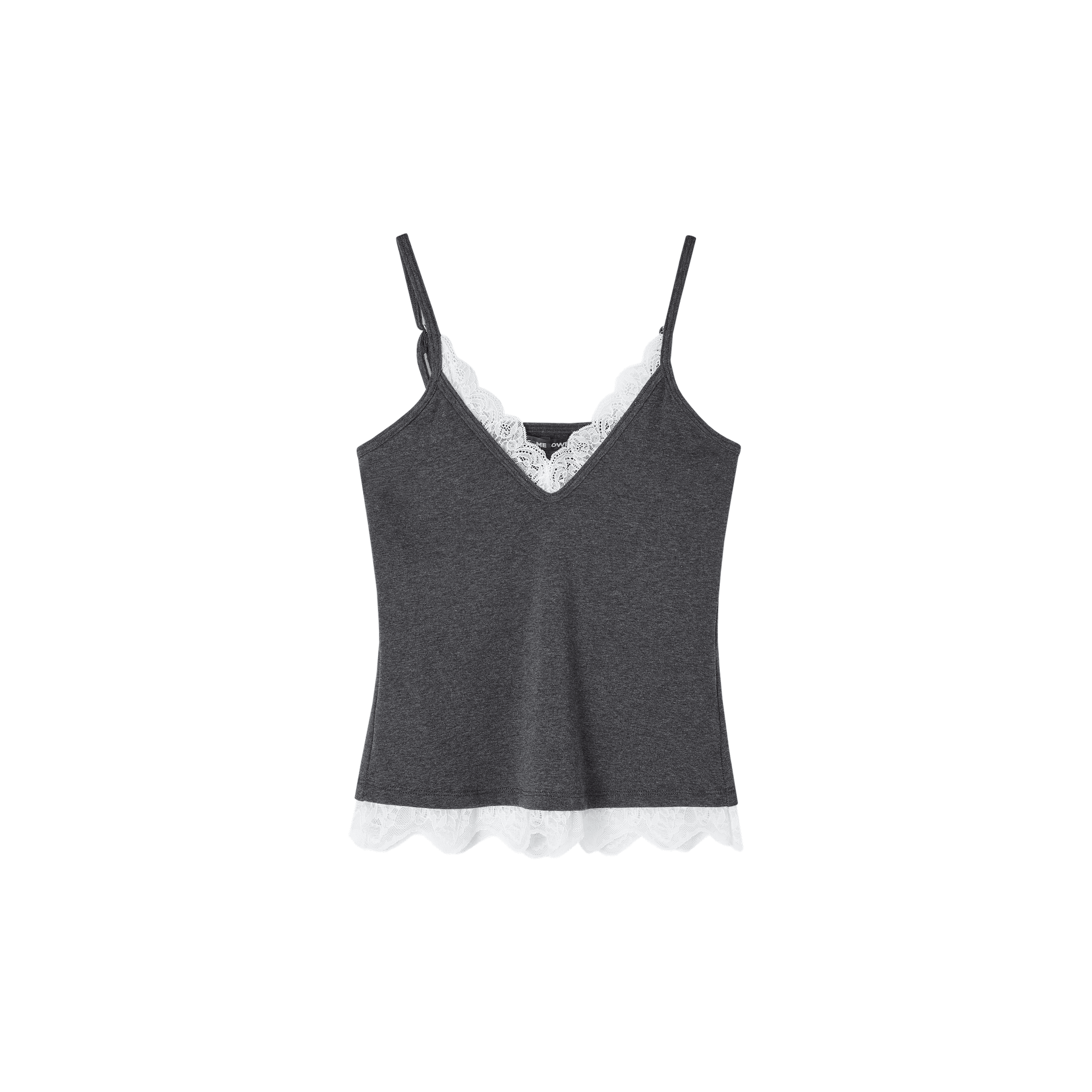 SOMESOWE Lace-trimmed V-neck Camisole in Dark Gray | MADAX