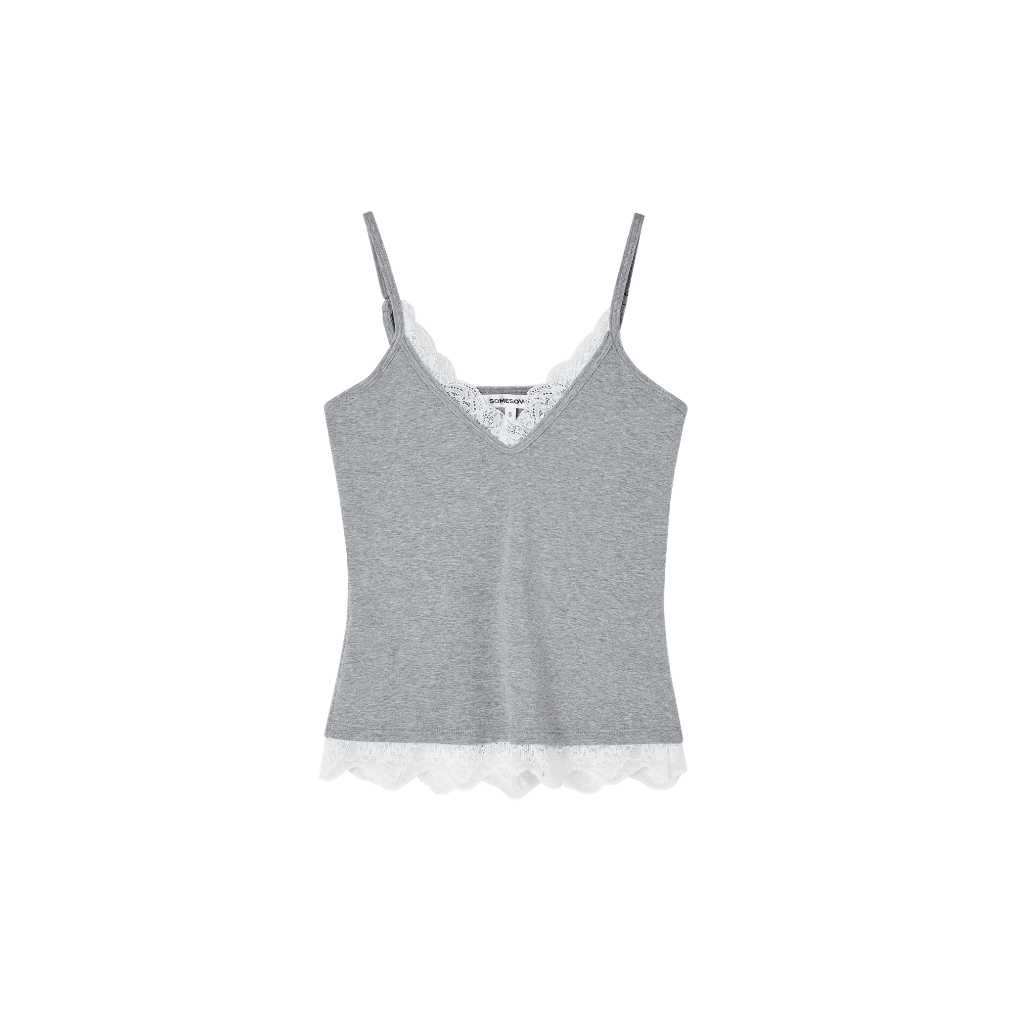 SOMESOWE Lace-trimmed V-neck Camisole in Light Gray | MADAX