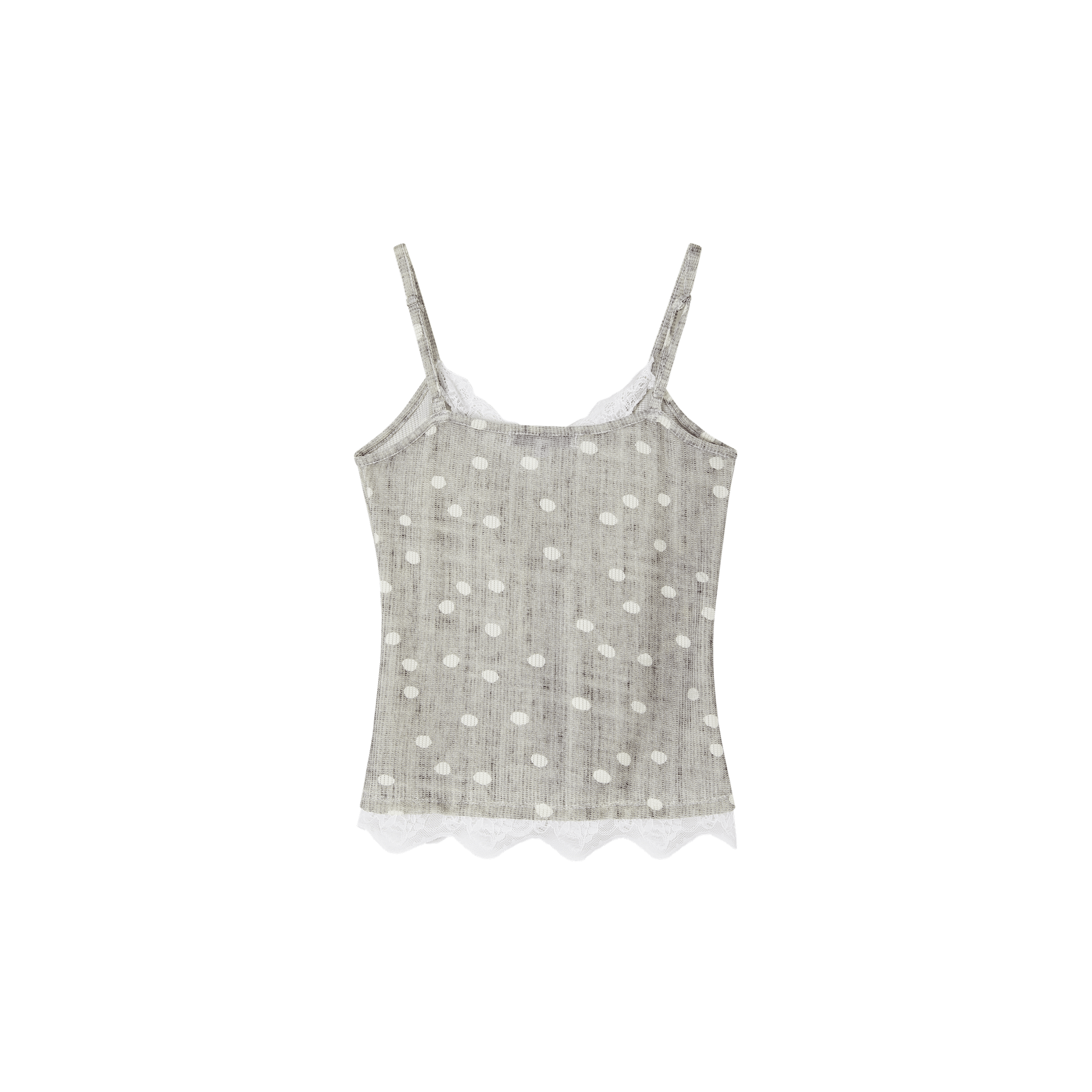 SOMESOWE Lace-trimmed V-neck Camisole with Gray Polka Dots | MADAX