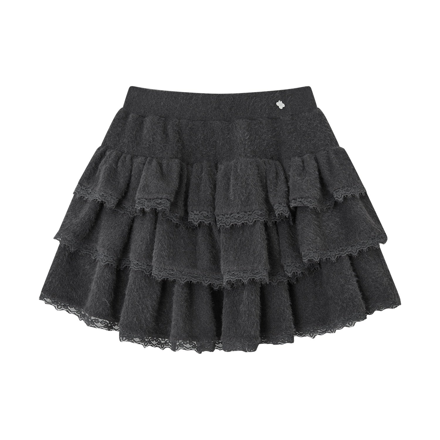 SOMESOWE Lace - trimmed Velvet Cake Skirt In Gray | MADAX