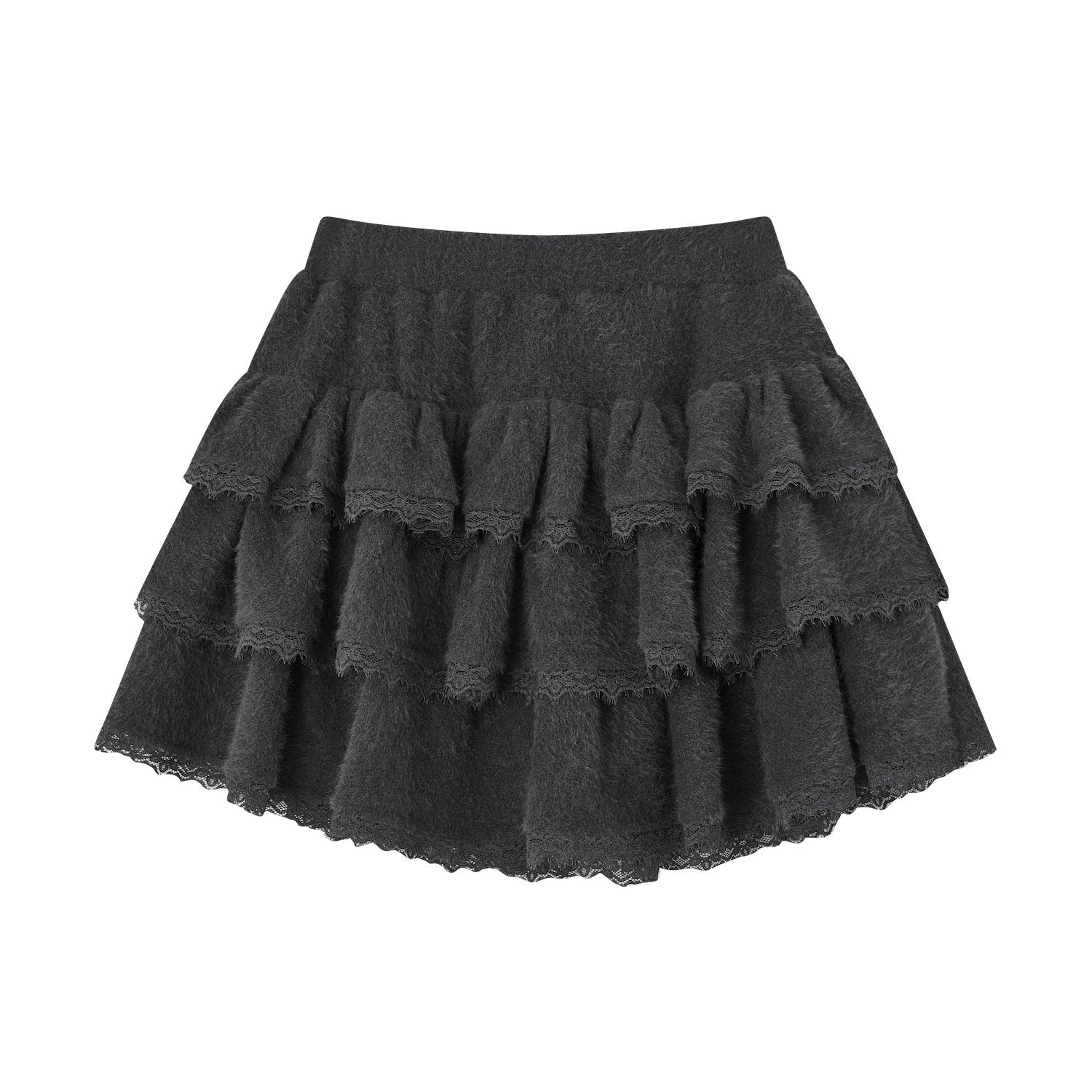 SOMESOWE Lace - trimmed Velvet Cake Skirt In Gray | MADAX