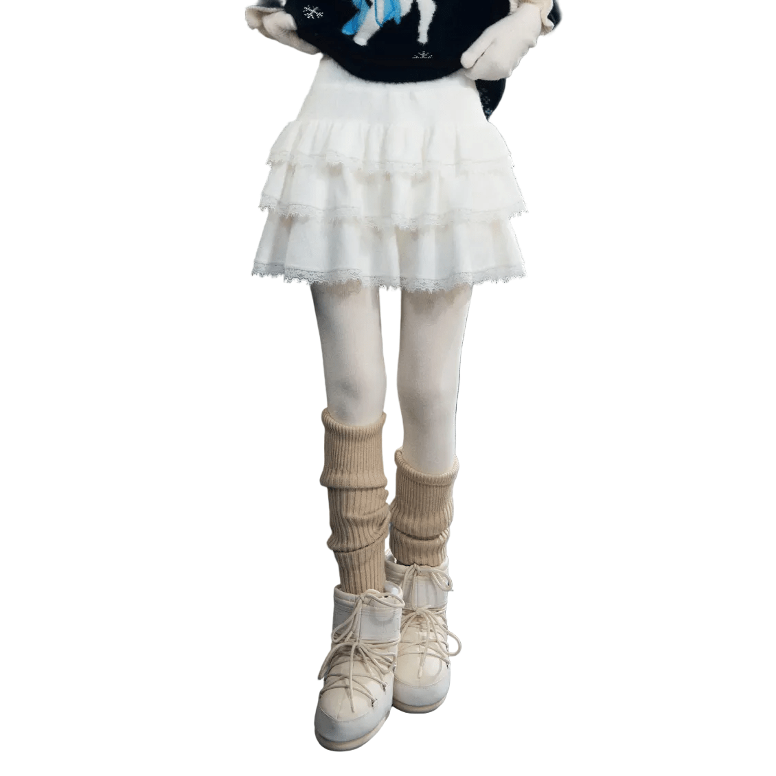 SOMESOWE Lace - trimmed Velvet Cake Skirt In White | MADAX