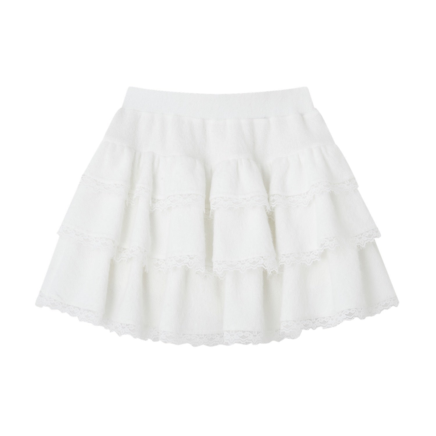SOMESOWE Lace - trimmed Velvet Cake Skirt In White | MADAX