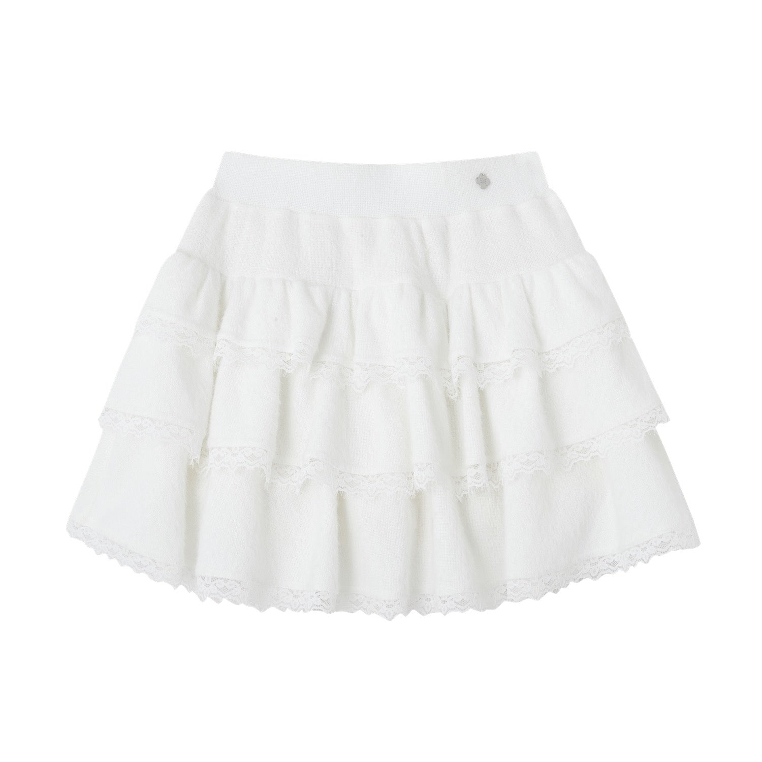 SOMESOWE Lace - trimmed Velvet Cake Skirt In White | MADAX
