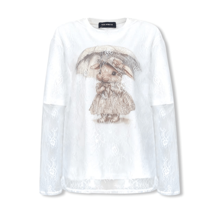 NOT FOR US Lace Umbrella Rabbit Print Long Sleeves in White | MADAX