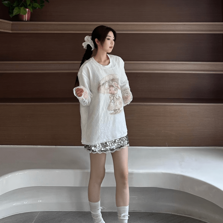 NOT FOR US Lace Umbrella Rabbit Print Long Sleeves in White | MADAX