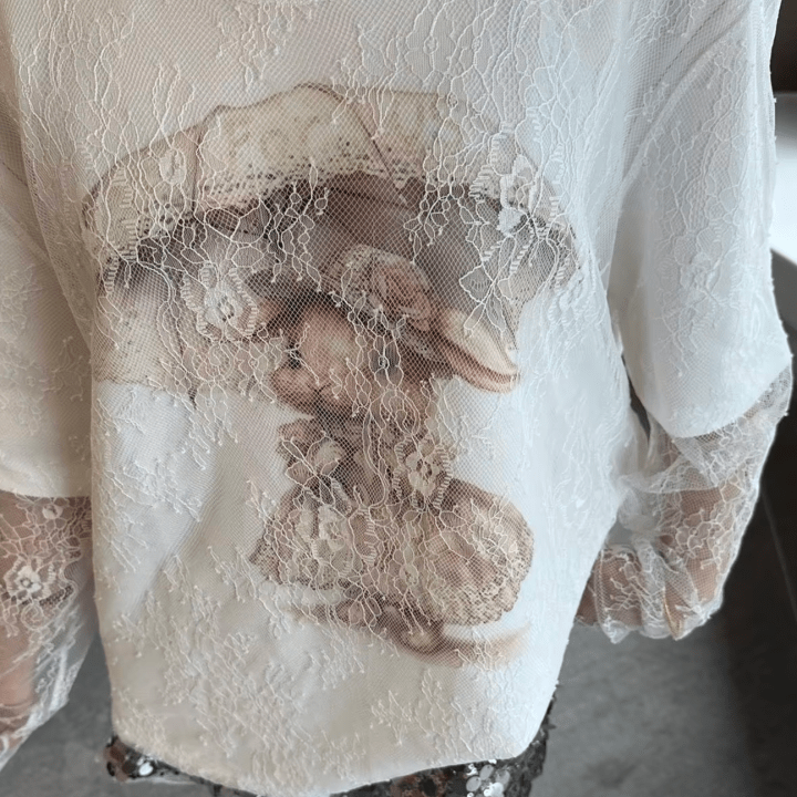 NOT FOR US Lace Umbrella Rabbit Print Long Sleeves in White | MADAX