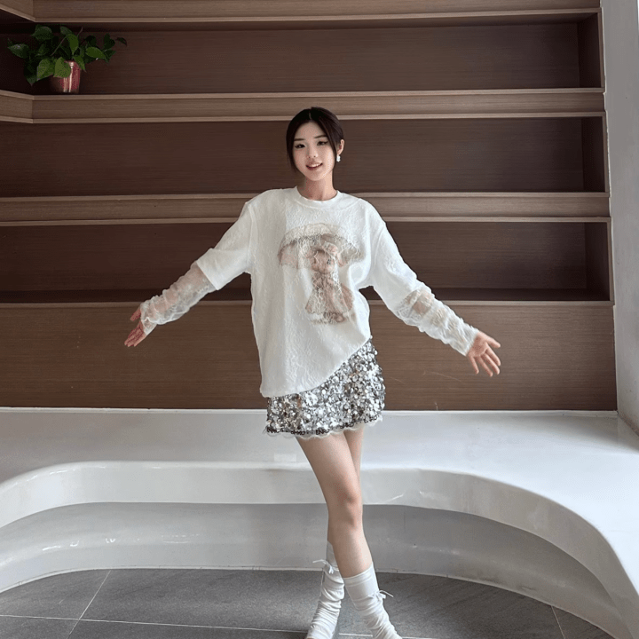 NOT FOR US Lace Umbrella Rabbit Print Long Sleeves in White | MADAX