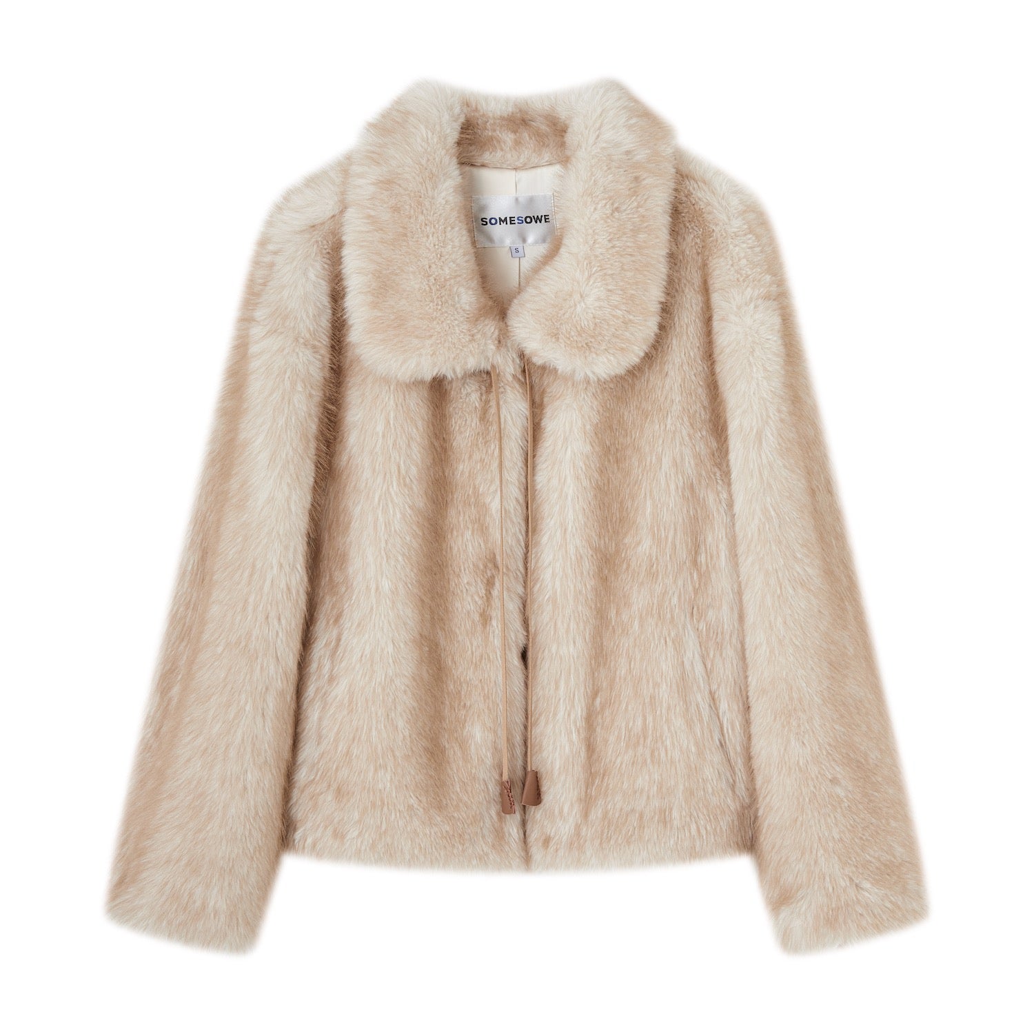 SOMESOWE Lace - up Collar Plush Coat In Beige | MADAX