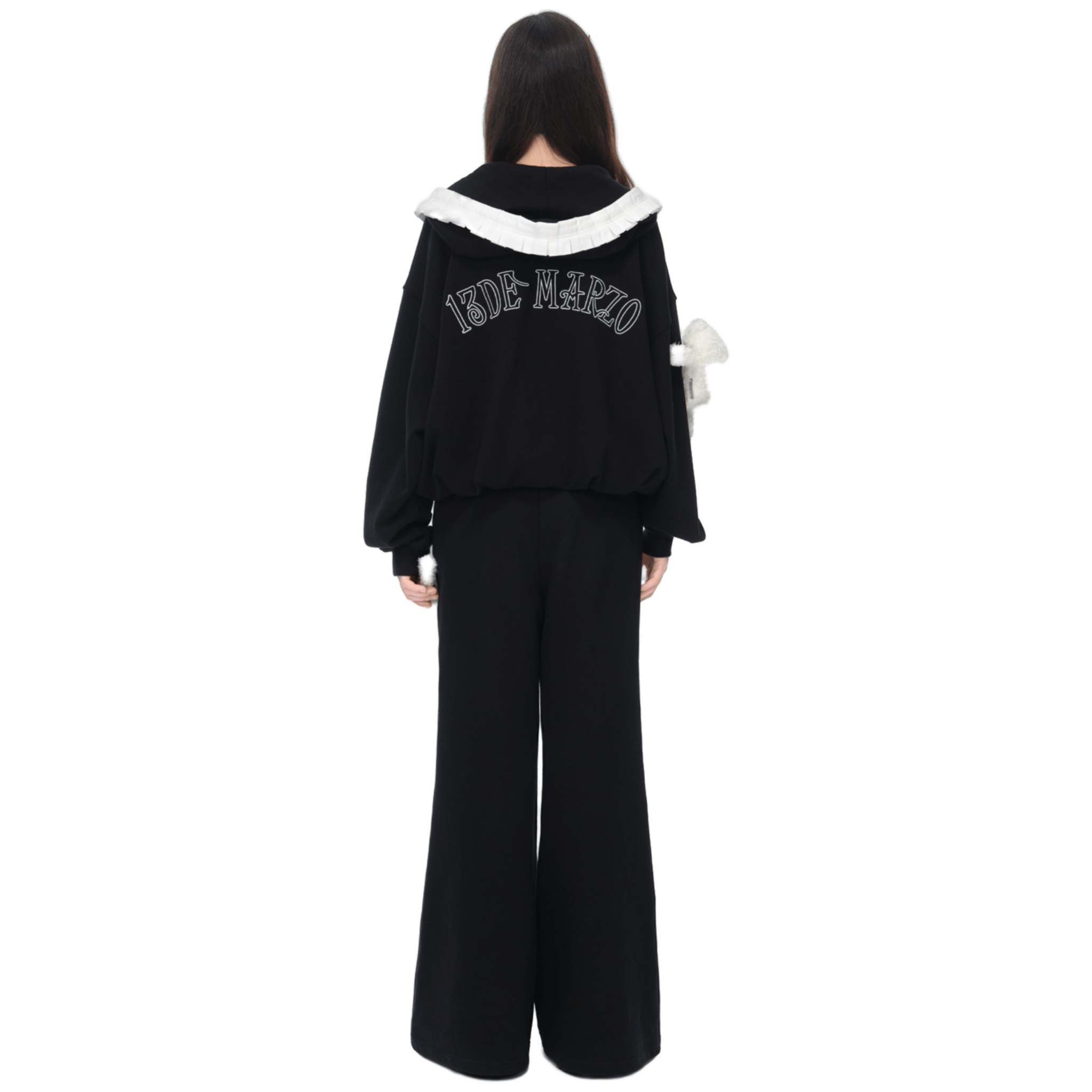 13DE MARZO Lace - up Waistband Sweatpants in Black | MADAX