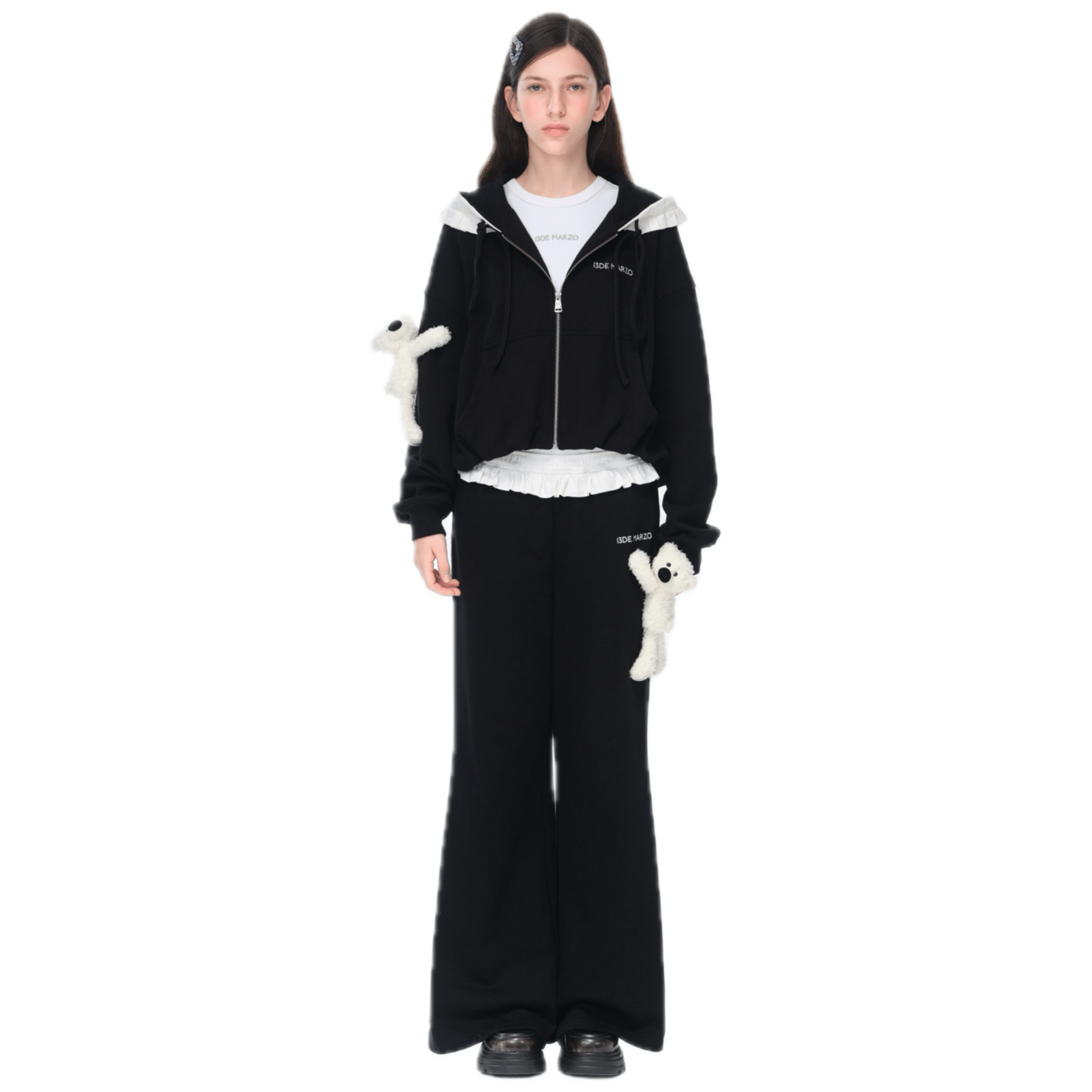 13DE MARZO Lace - up Waistband Sweatpants in Black | MADAX